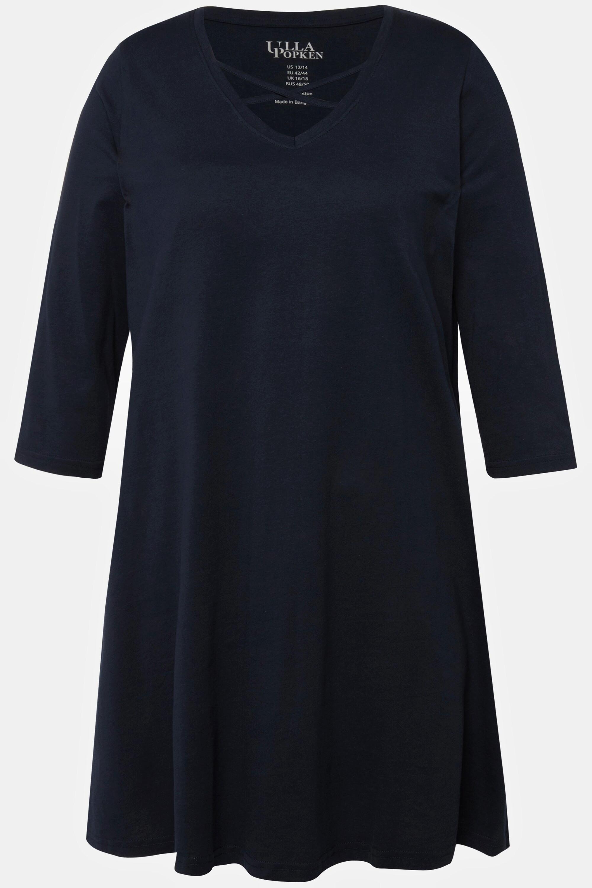 Ulla Popken Longshirt Zierbänder A-Linie V-Ausschnitt 3/4-Arm