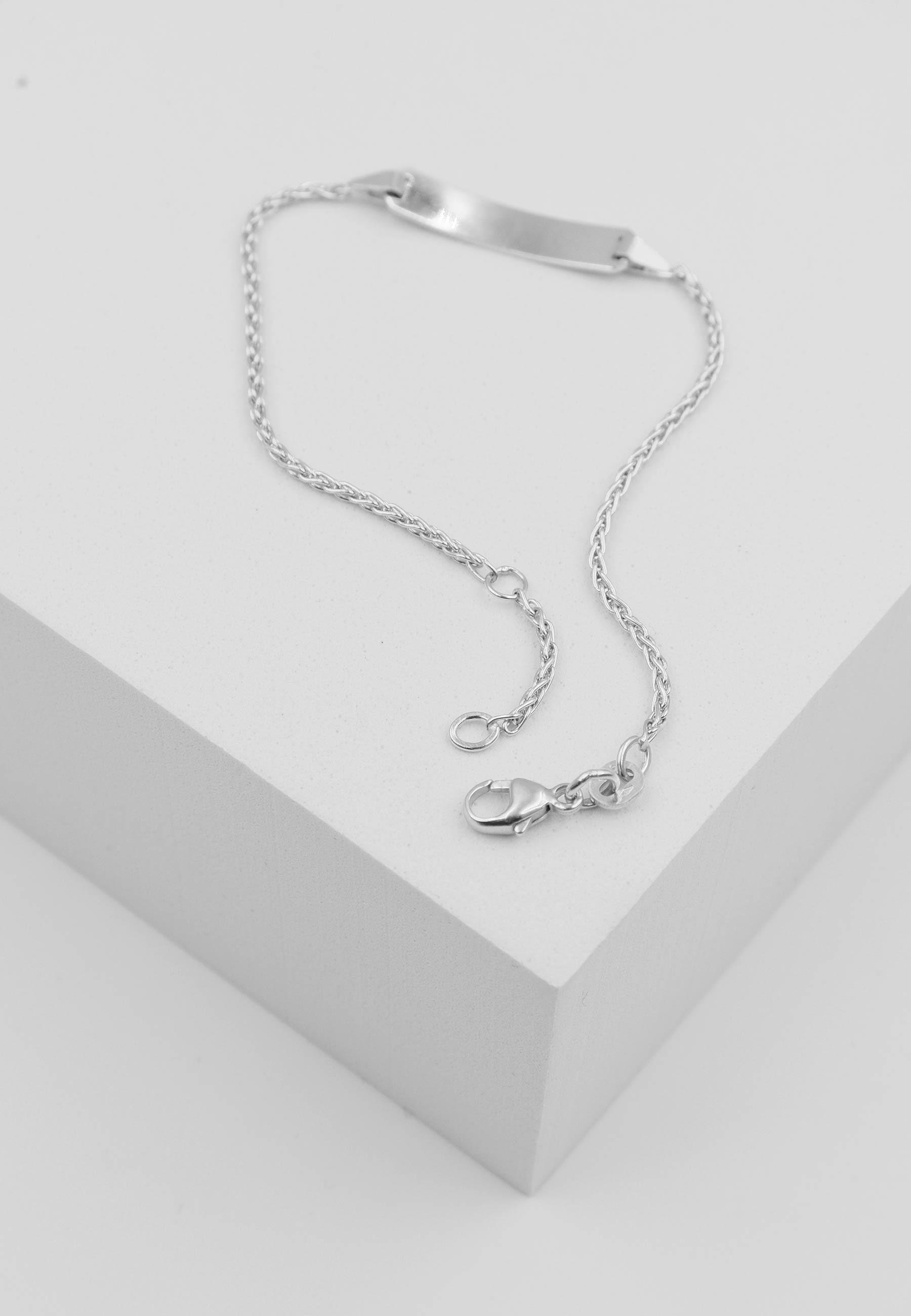 MUAU Schmuck Bébé Bracelet Zopf Weissgold 750, 14cm Gravurplatte 1.6cm