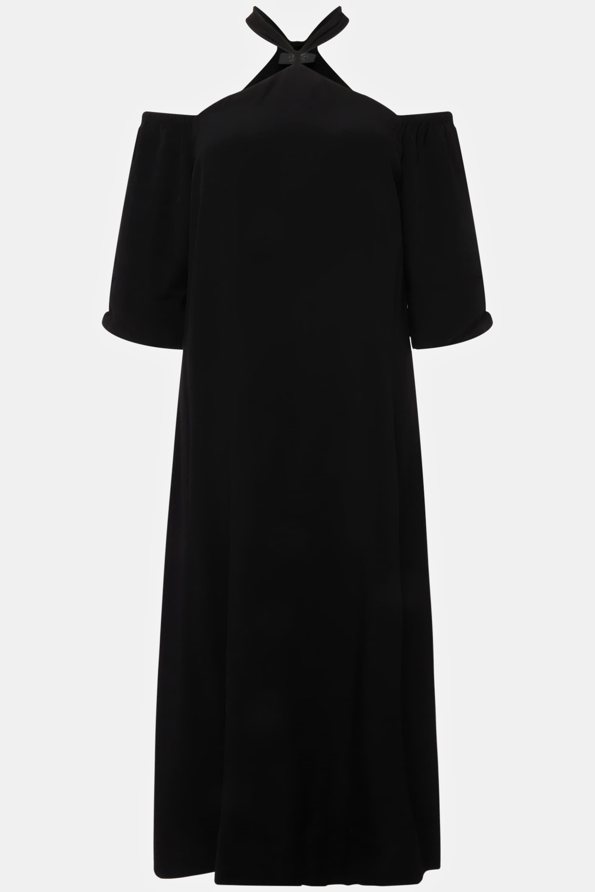 Ulla Popken Midikleid Neckholder A-Linie Langarm mit Seitenschlitz