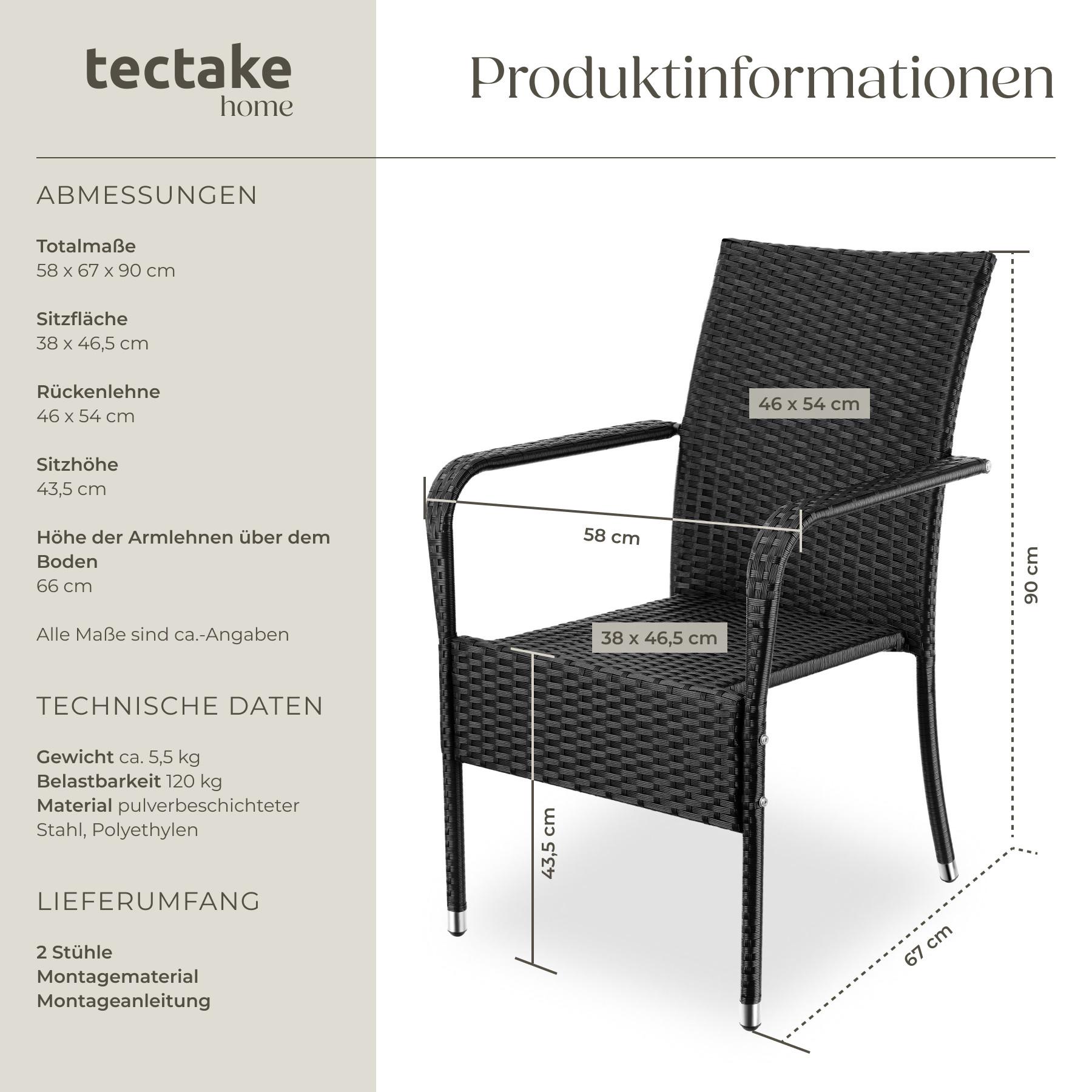 Tectake Rattanstuhl Girona, stapelbar, Belastbarkeit 120 kg