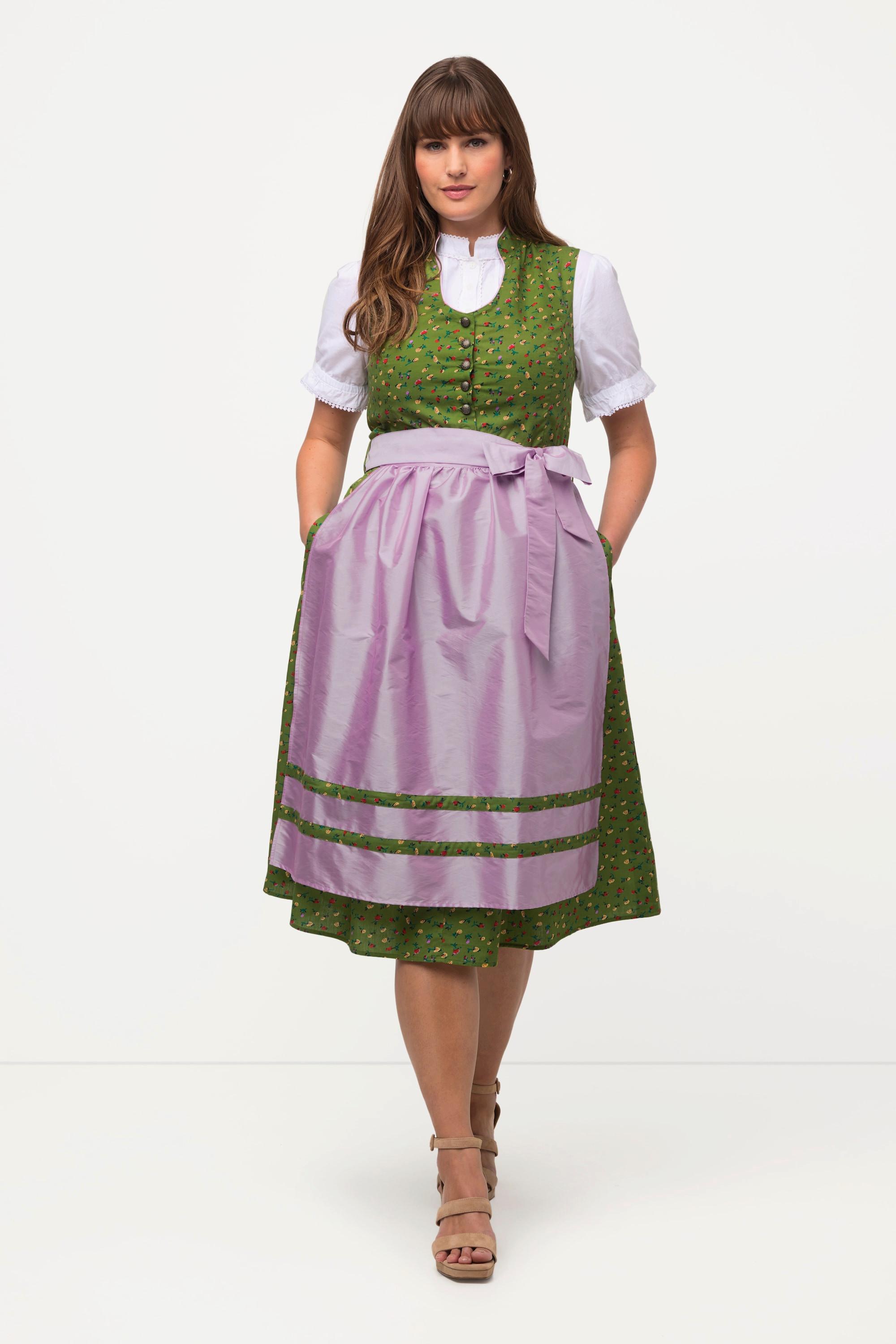 Ulla Popken Dirndl Blüten Schmuckknöpfe V-Ausschnitt Ärmellos