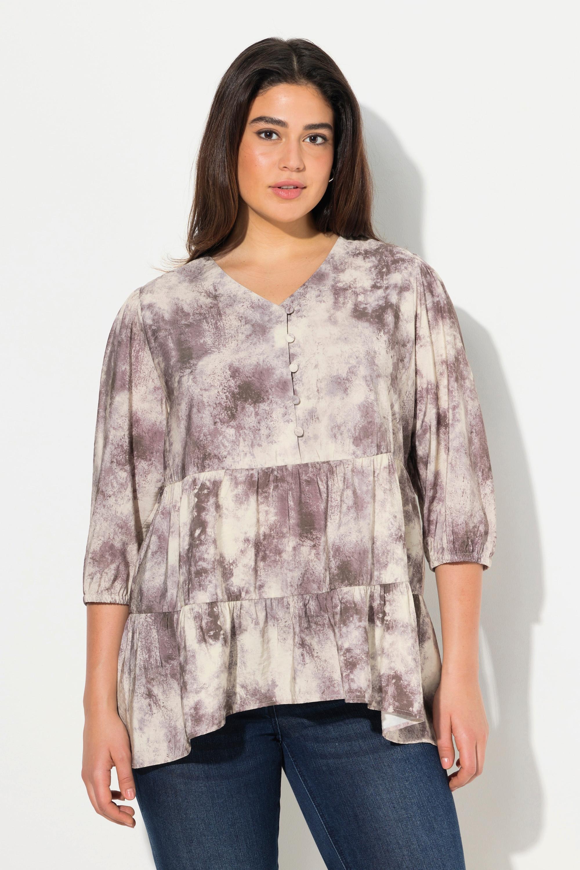 Ulla Popken Batikdruck A-Linie Langarm Bluse
