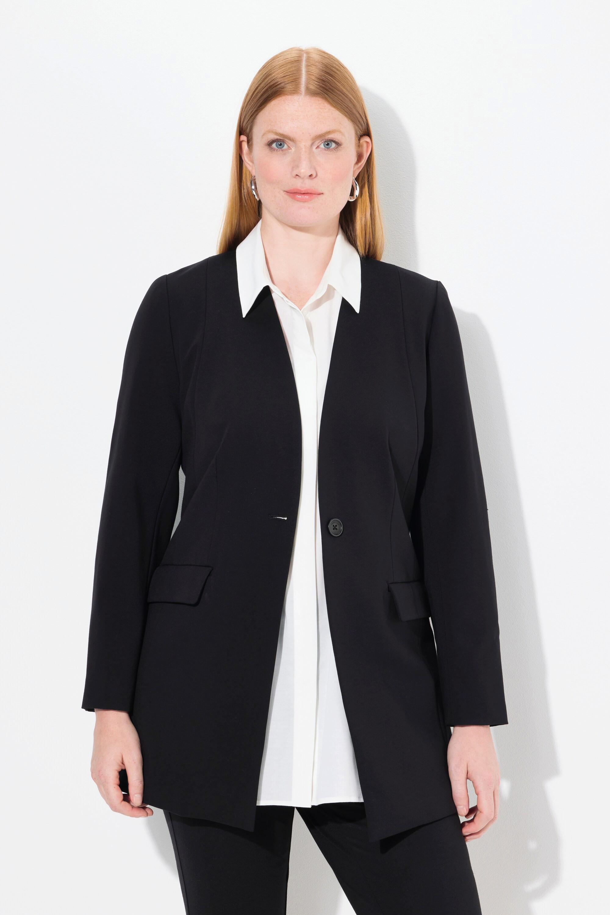 Ulla Popken Blazer, Punto di Roma, V-Ausschnitt, Knopfverschluss