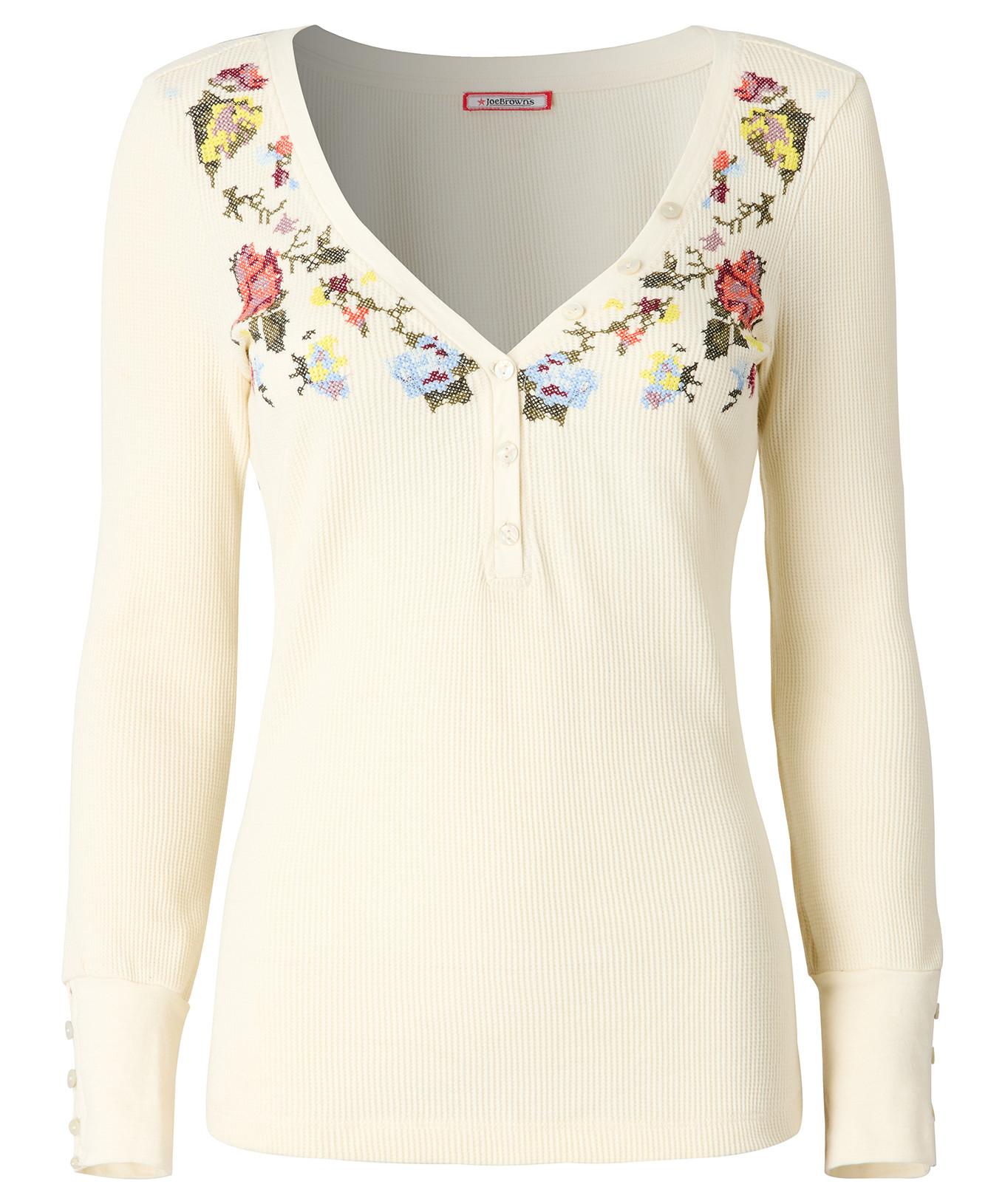 Joe Browns Exquisit besticktes Henley-Oberteil