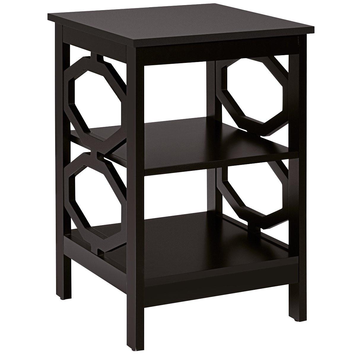 Northix 3 Ebenen Nachttisch OO-förmiger Beistelltisch mit Stabile Struktur 40 x 40 x 61 cm Braun