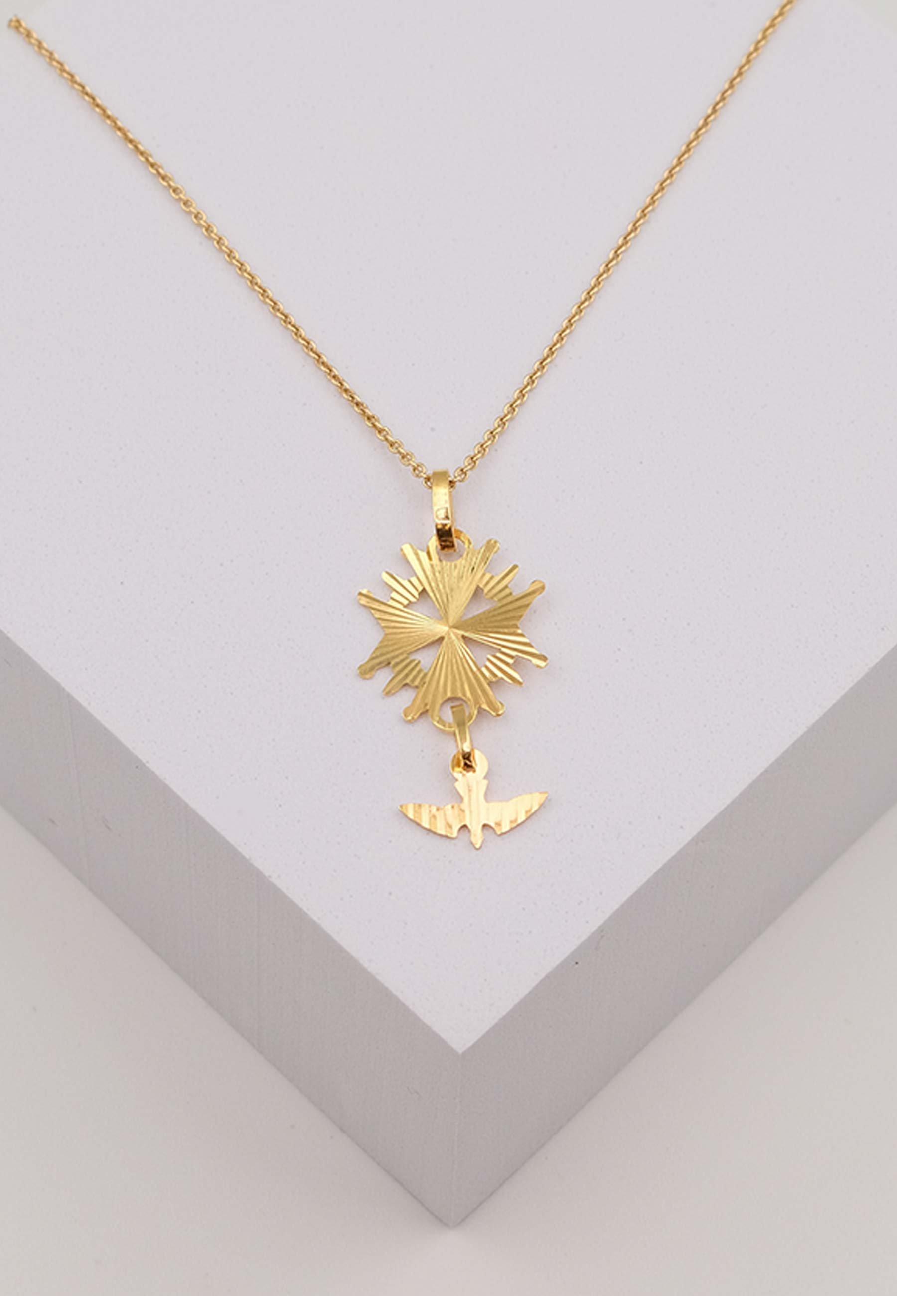 MUAU Schmuck Anhänger Hugenotten-Kreuz Gelbgold 750, 32x15mm