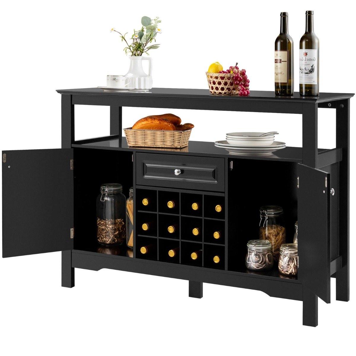 B2X Modernes Esszimmerbuffet mit Weinregal und Schränken & Schublade 117 x 40,5 x 82,5 cm Schwarz