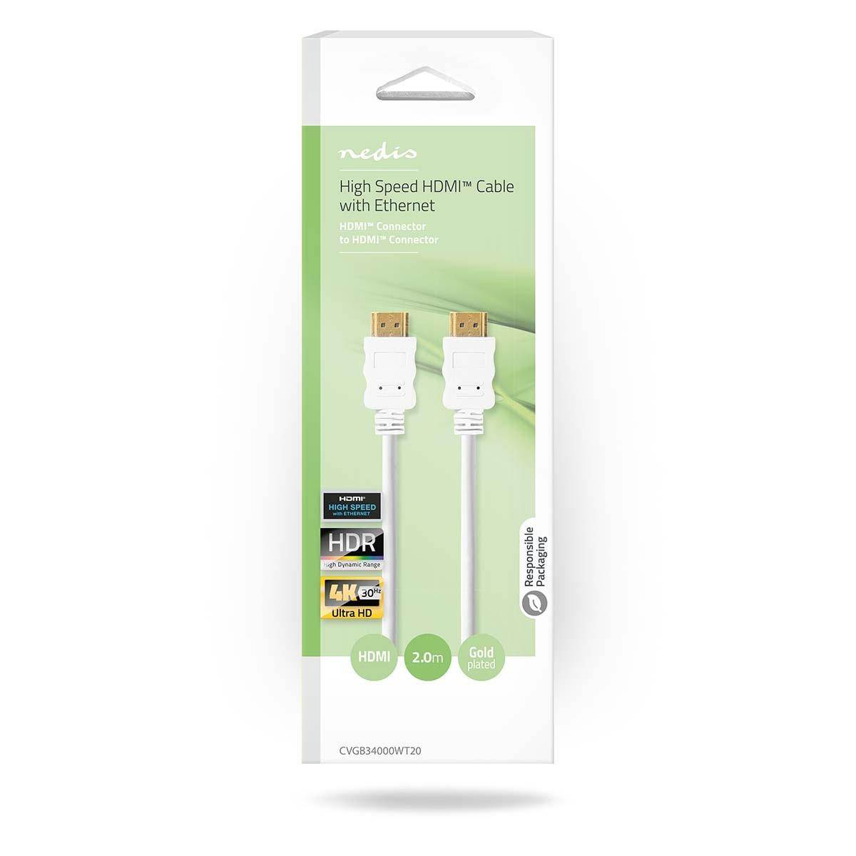 Nedis High Speed HDMI™ Kabel mit Ethernet | HDMI™ Stecker | HDMI™ Stecker | 4K@30Hz | ARC | 10.2 Gbps | 2.00 m | Rund | PVC | Weiß | Box