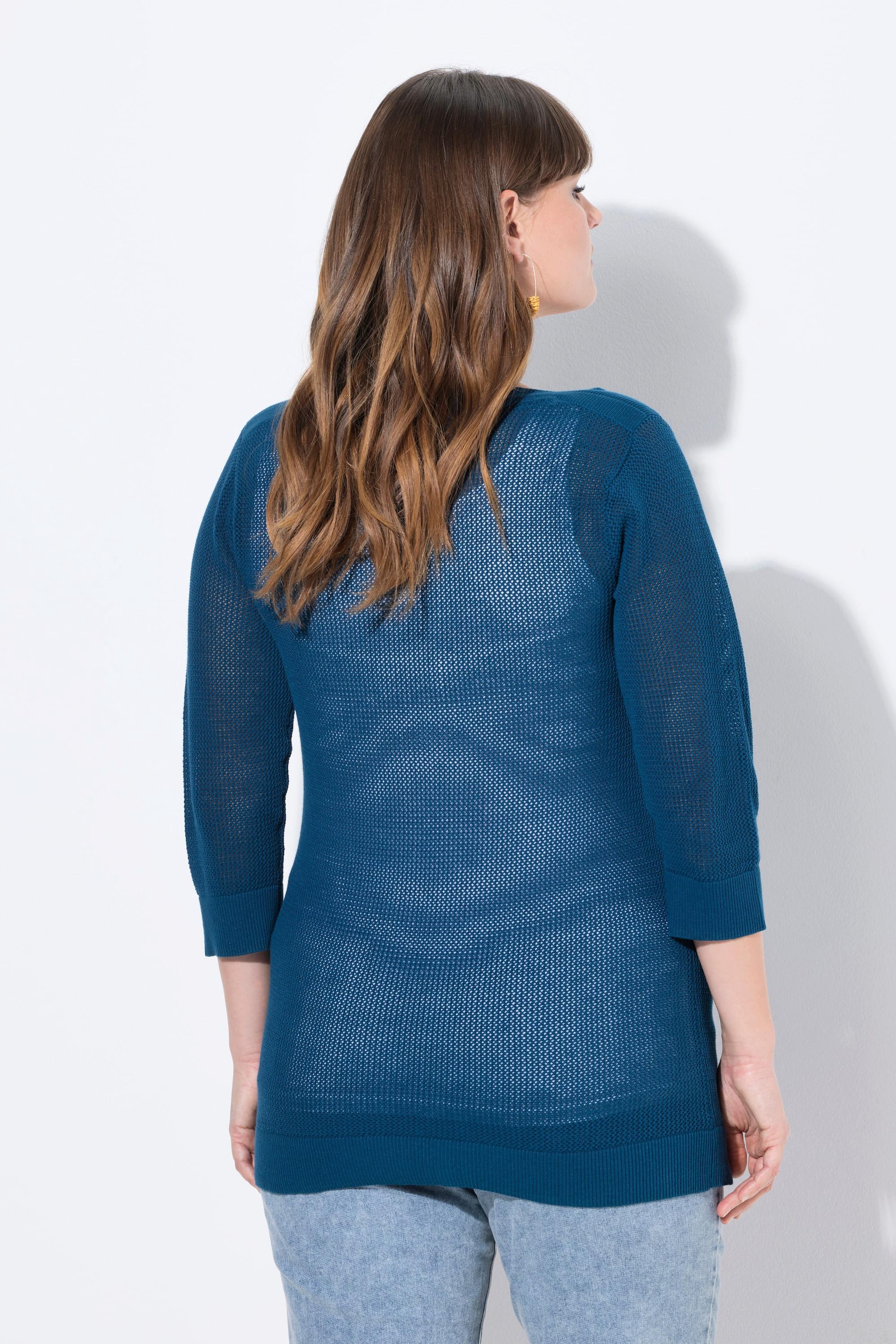 Ulla Popken Pullover, U-Boot-Ausschnitt, 3/4-Arm, Biobaumwolle