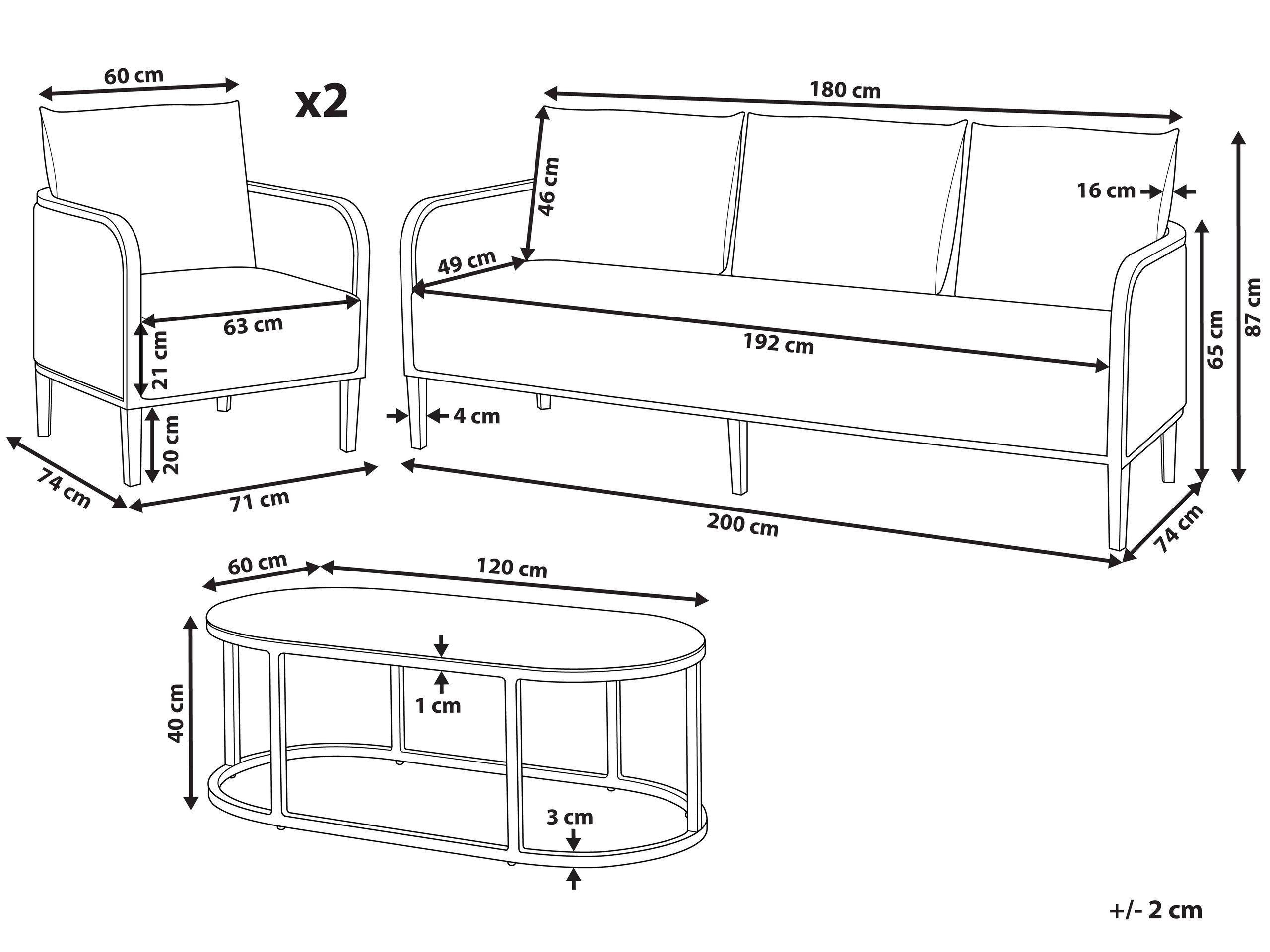Beliani 3-Sitzer Sofa mit Sesseln aus Aluminium Boho MONTEFALCO