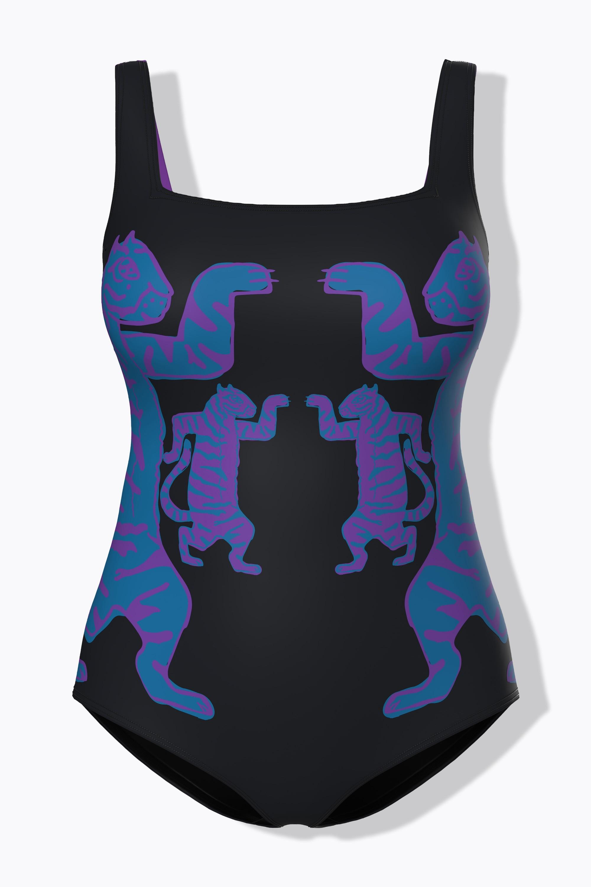 Ulla Popken Badeanzug, Tiger, Softcups, recycelt