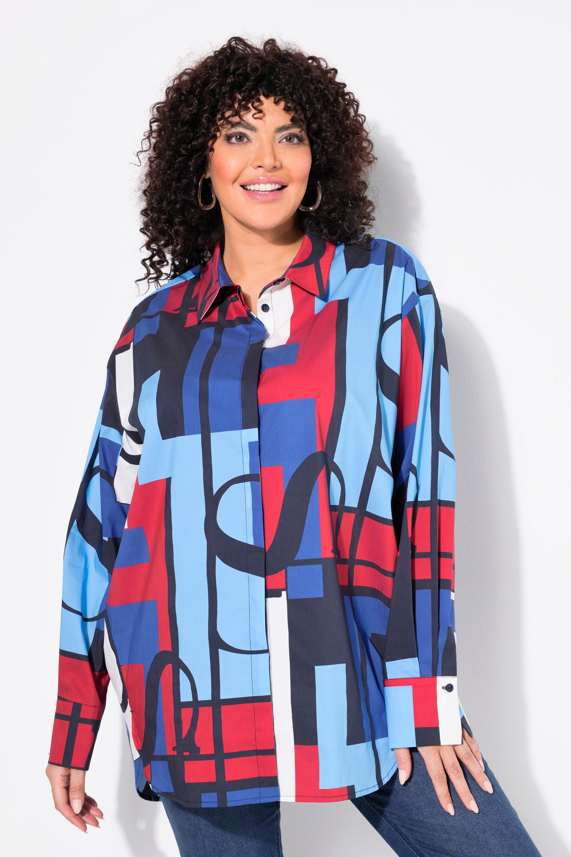Ulla Popken Hemdbluse, Oversized, Hemdkragen, Langarm marine