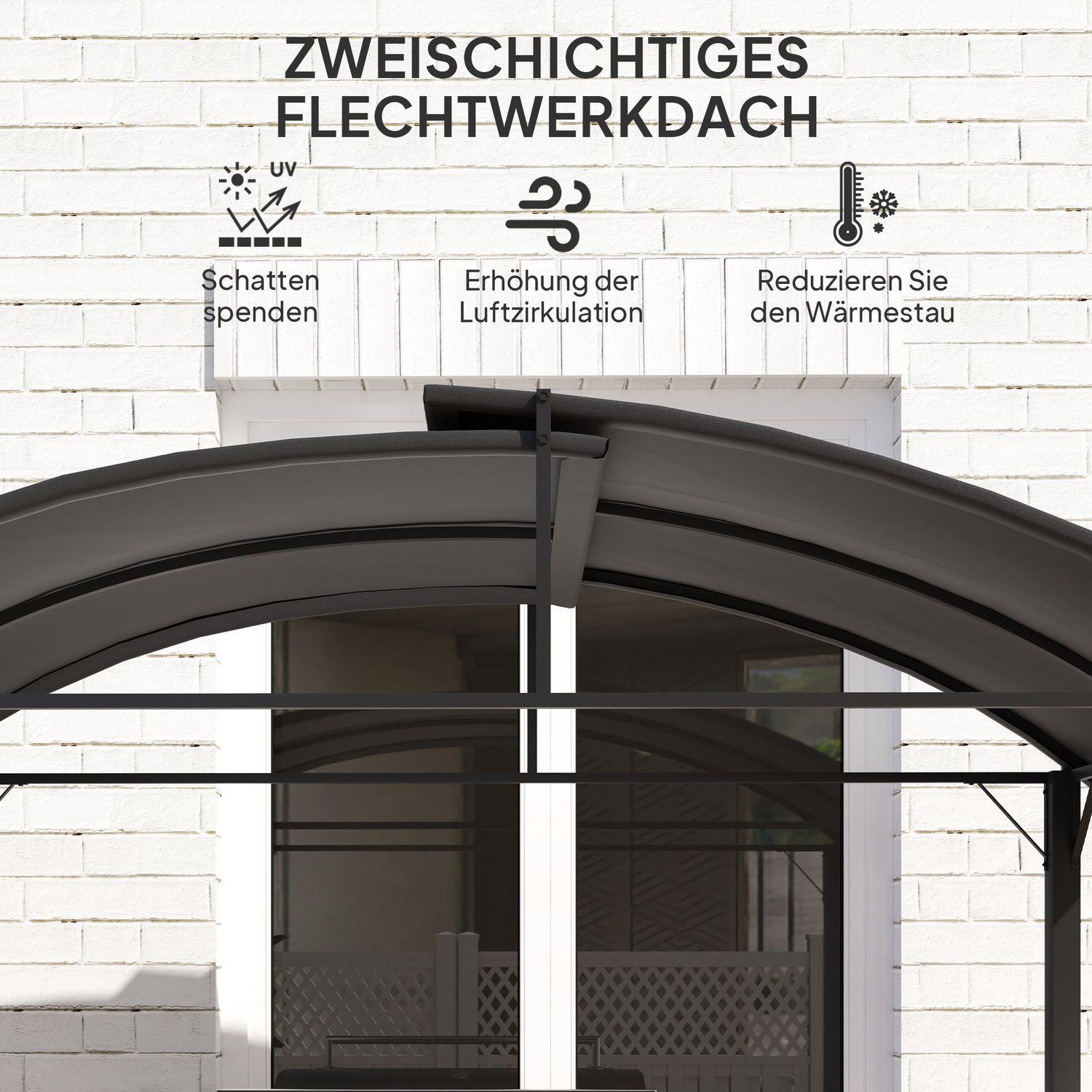 Northio Grillpavillon 233 x 110 x 235 cm winddicht Gartenpavillon mit Doppeldach,Regalen, Gartenlauben mit UV-Schutz, BBQ Pavillon aus Stahl, Gartenzelt Grillzelt für Party BBQ, Dunkelgrau Aosom