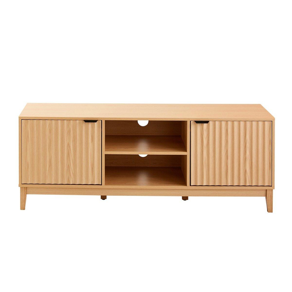 Calicosy TV-Möbel mit 2 offenen Fächern und 2 Türen mit geriffelter Front L140 cm - BOLOGNE