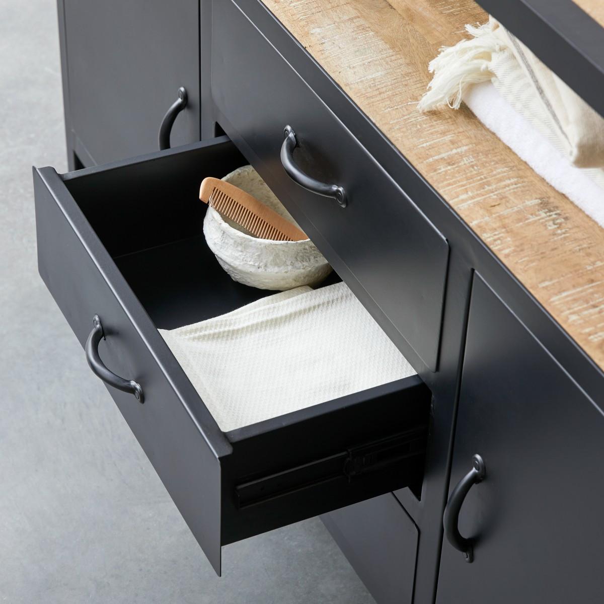 Tikamoon Waschtischunterschrank aus massivem Mangoholz und Metall 140 cm Industriel