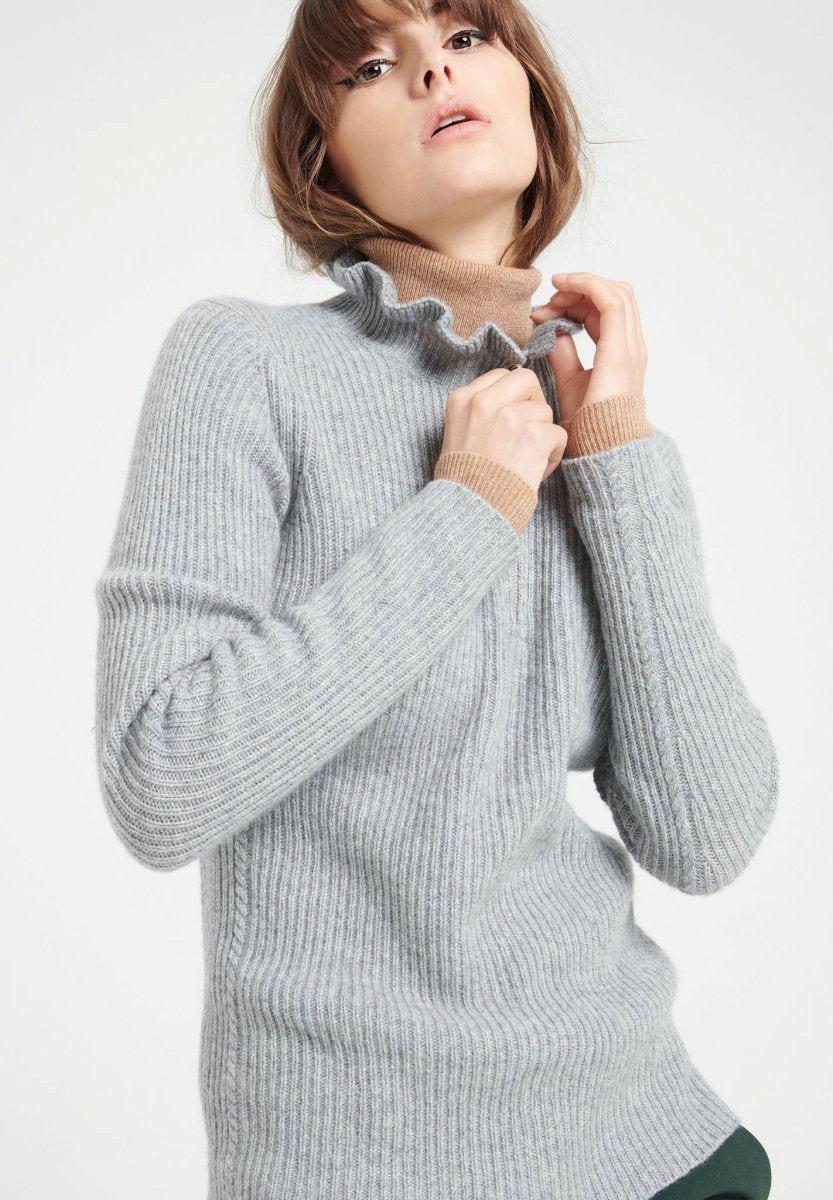 Studio Cashmere8 MIA 4 Pullover mit Falbala-Kragen und Reißverschluss - 100% Kaschmir