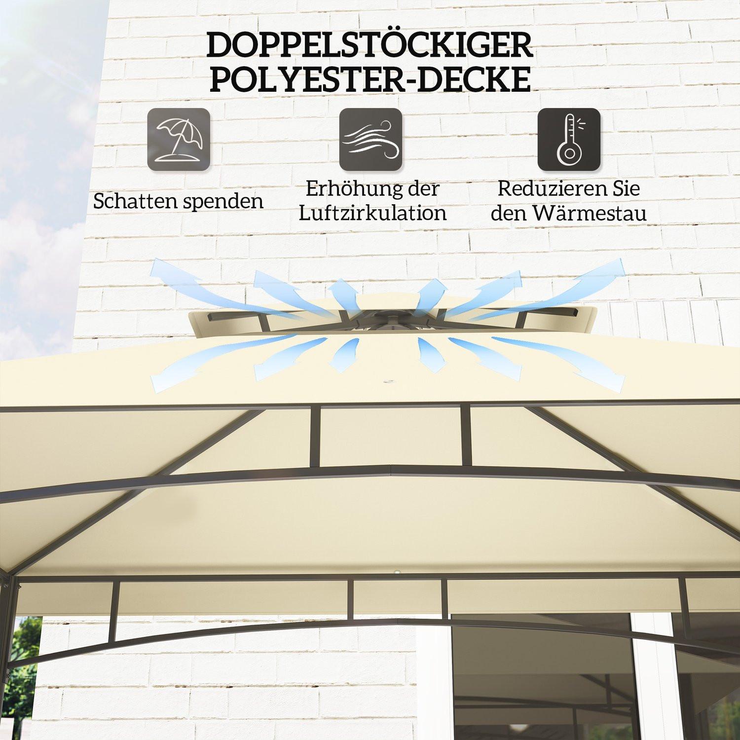 Northio Grillpavillon 240 x 150 x 257 cm wasserdicht flammhemmend Gartenpavillon mit Doppeldach, Seitenregalen, Gartenlauben mit UV-Schutz, BBQ Pavillon aus Stahl, Grillzelt für Party BBQ, Beige Aosom