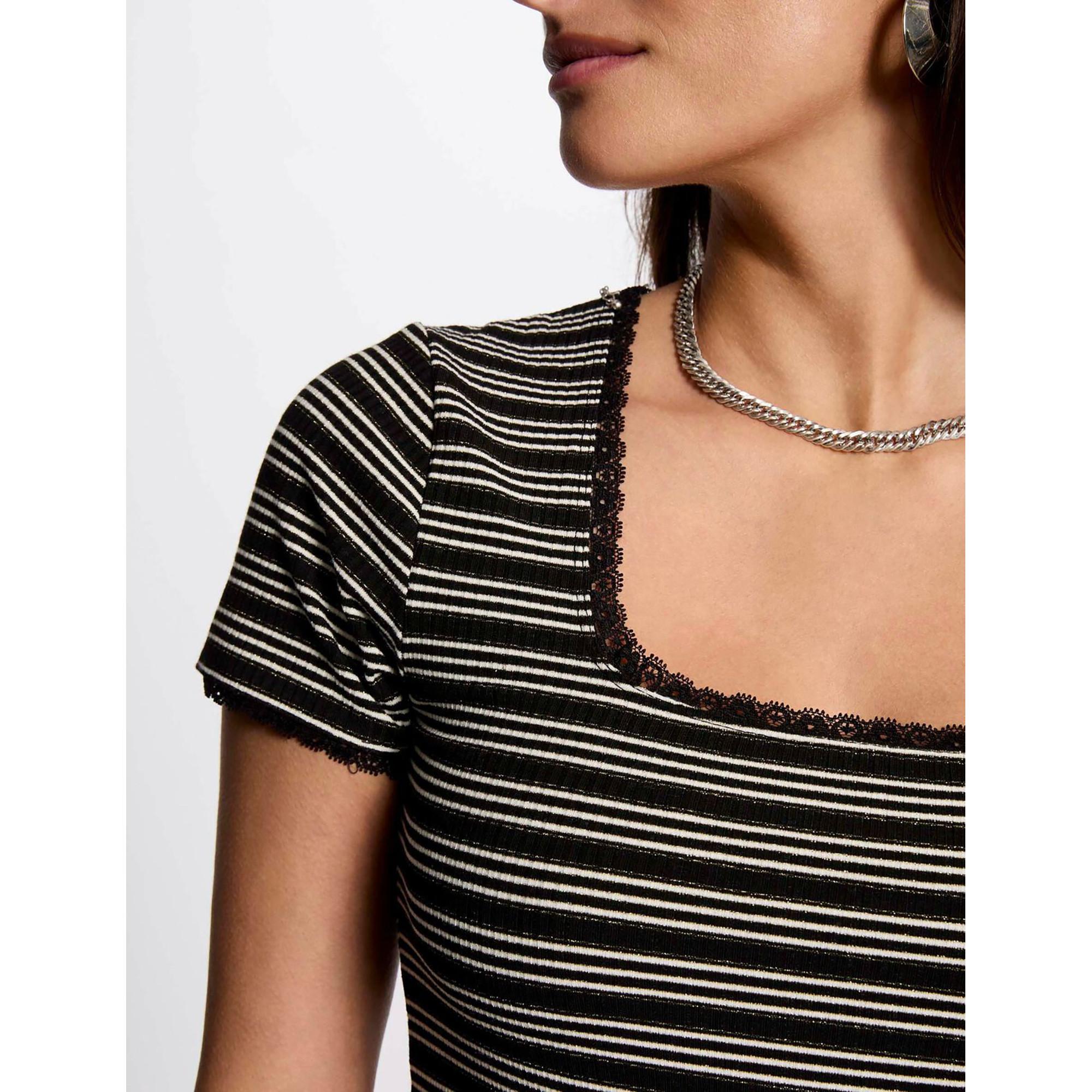 MORGAN Gestreiftes Kurzarm T-Shirt mit Spitzenbesatz