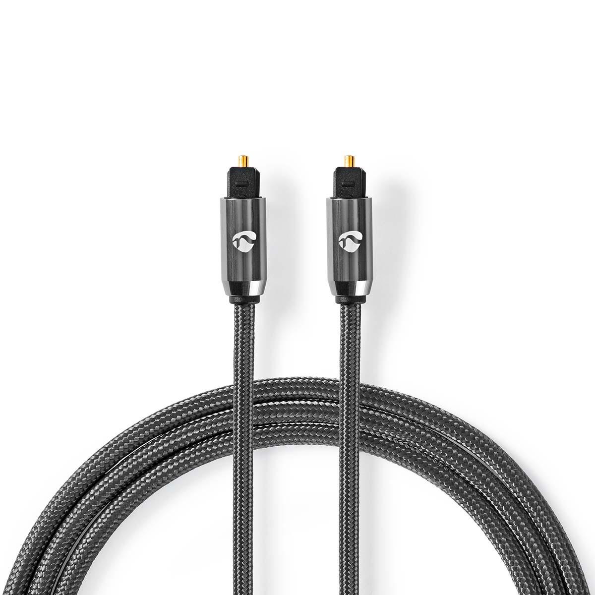 Nedis Optisches Audiokabel | TosLink Stecker | TosLink Stecker | 5,00 m | Rund | Geflochten | Grau mit Metall | Karton mit abgedecktem Fenster