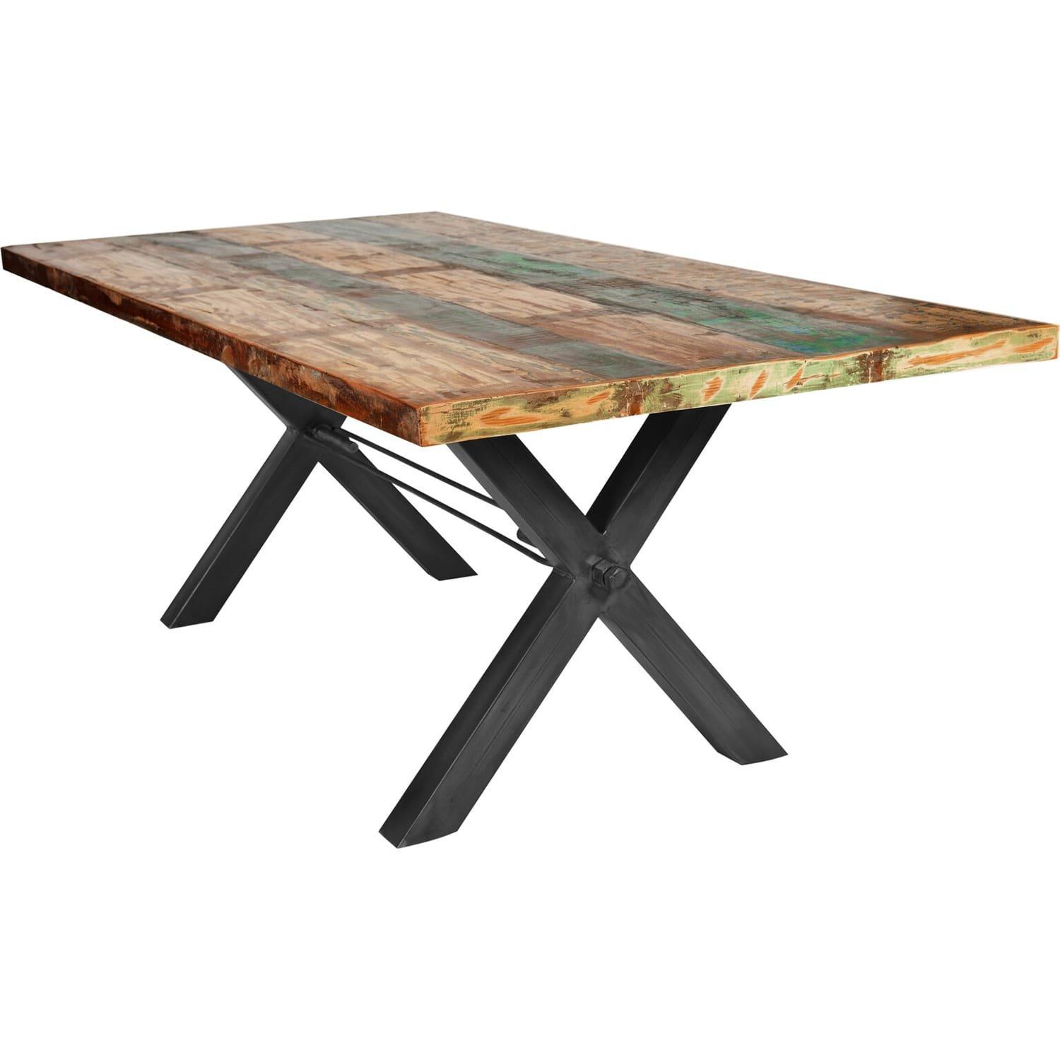 mutoni Massivholztisch 180x100 - Altholz lackiert bunt - Metall