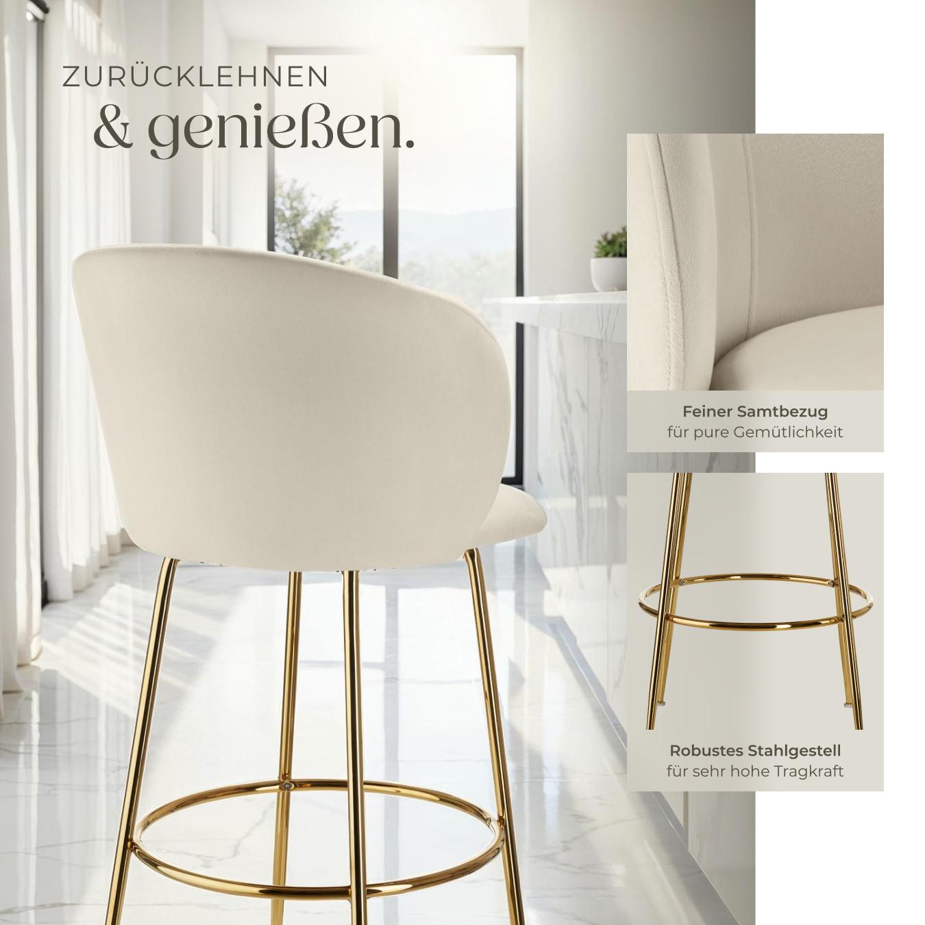 Tectake Barstuhl Luana, mit Rückenlehne, Samtoptik 6er Set