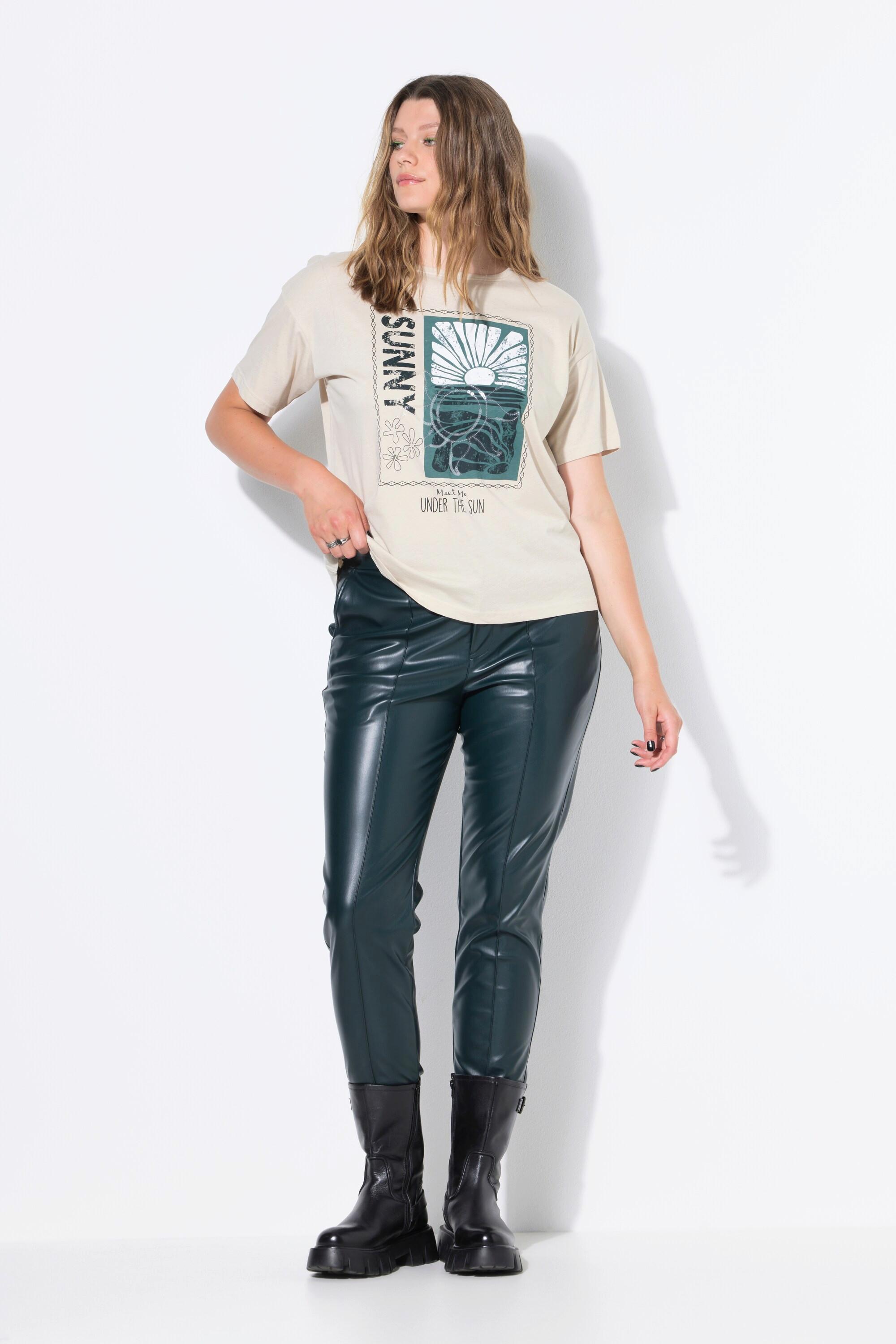 Studio Untold Fakeleder-Hose, Mom-Shape, teilelastischer Bund