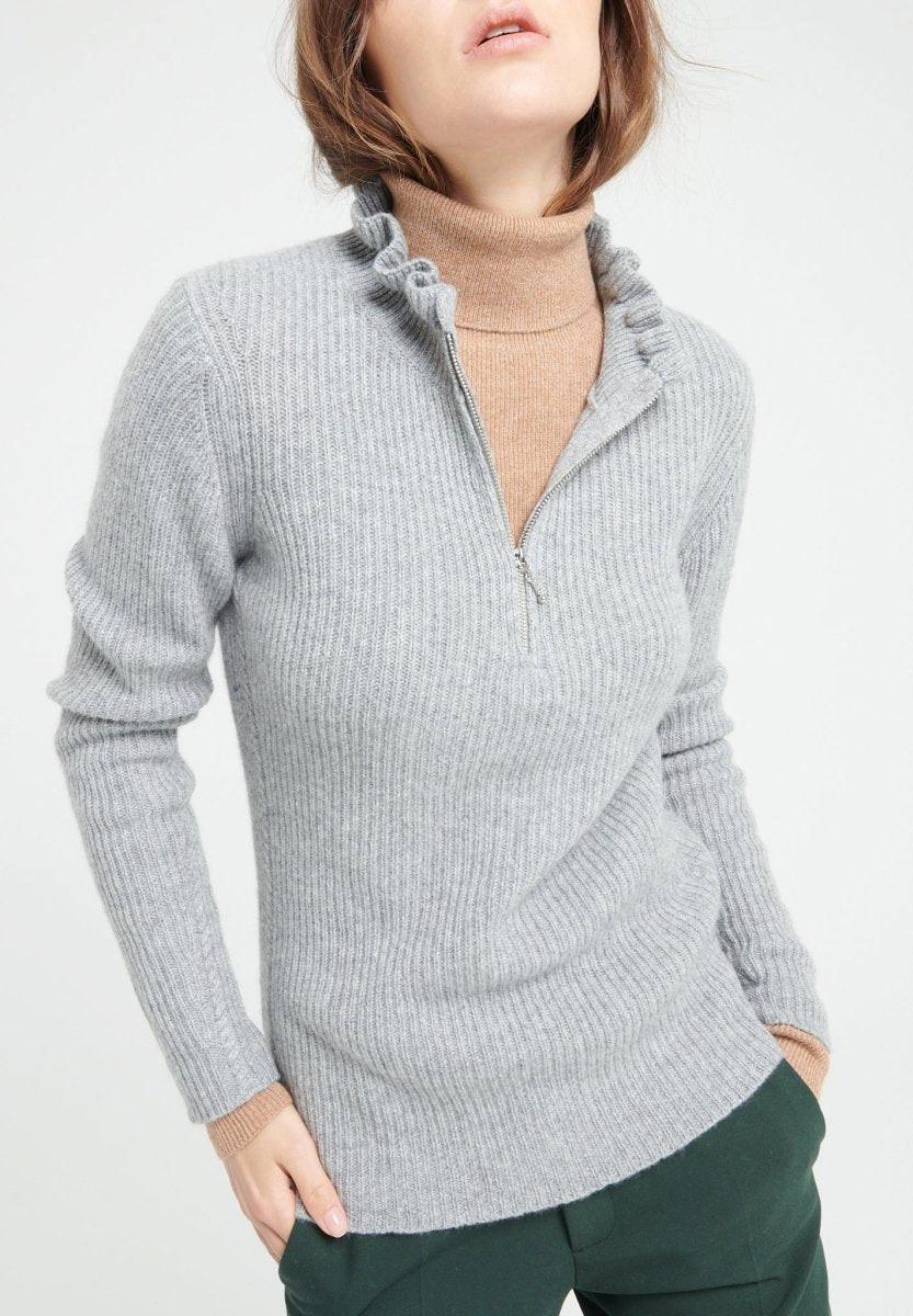 Studio Cashmere8 MIA 4 Pullover mit Falbala-Kragen und Reißverschluss - 100% Kaschmir