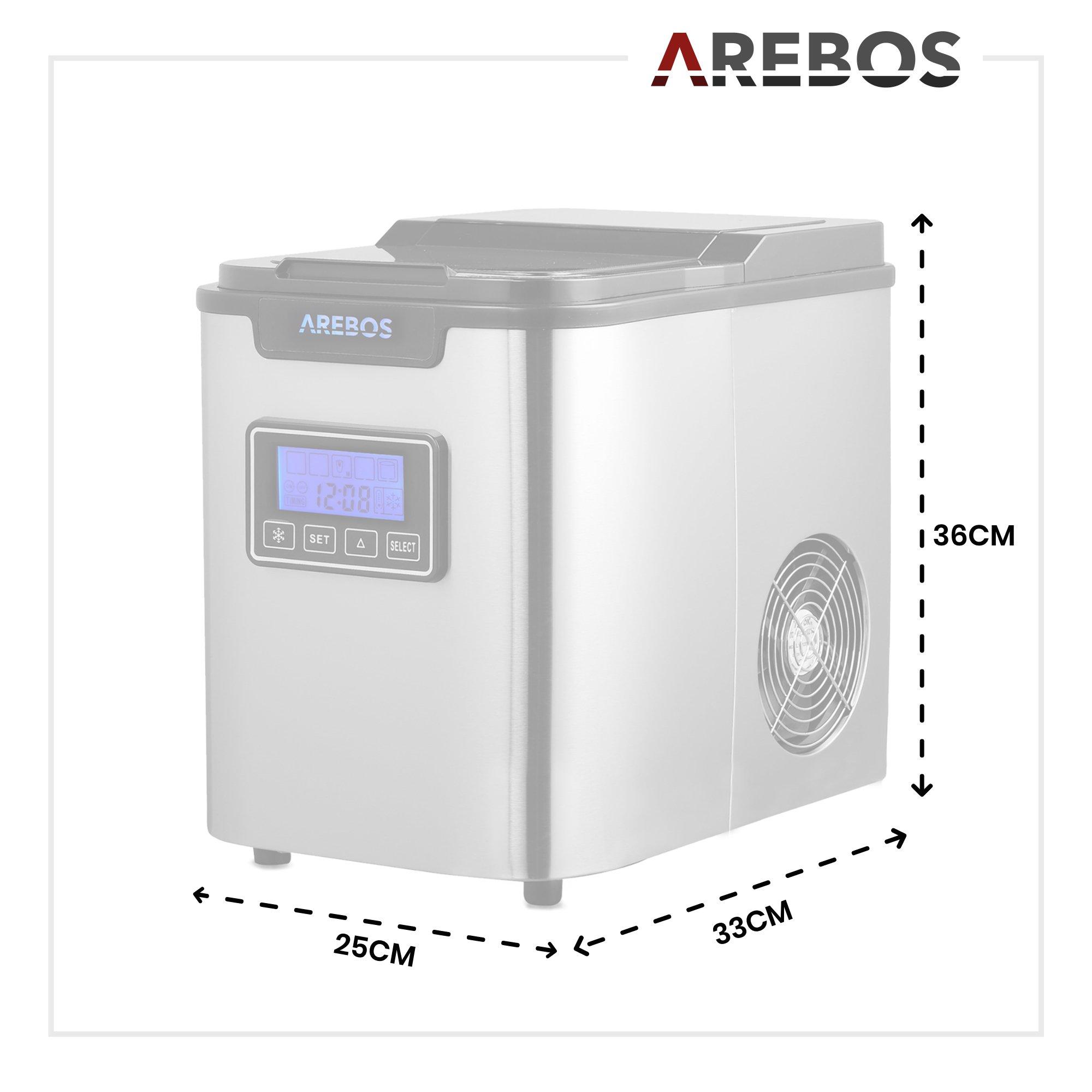 Arebos Eiswürfelmaschine Edehlstahl 2,2L LCD Eiswürfelbereiter Icemaker 12 kg/24h