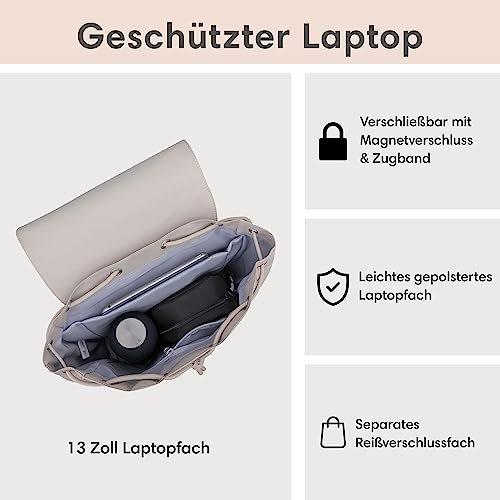 Only-bags.store Rucksack Klein Beige - Ida - Kleiner rucksack für Freizeit, Uni oder City - Mit Laptop Fach (bis 13