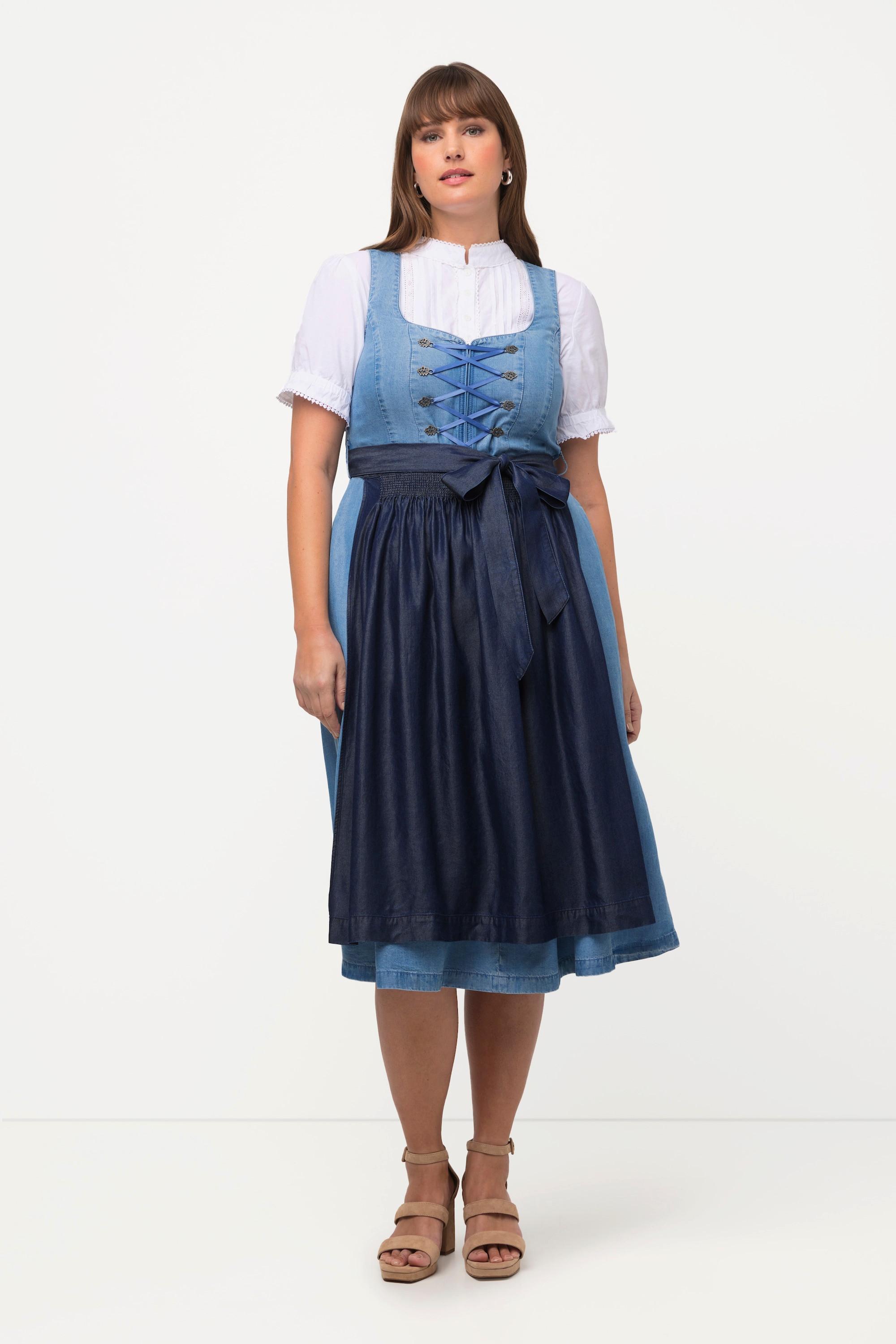 Ulla Popken Dirndl Lyocell Carree-Ausschnitt Ärmellos mit 2 Schürzen