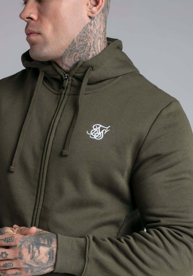 Sik Silk Kapuzenpullover Khaki Essential Zip Through Funnel Hoodie