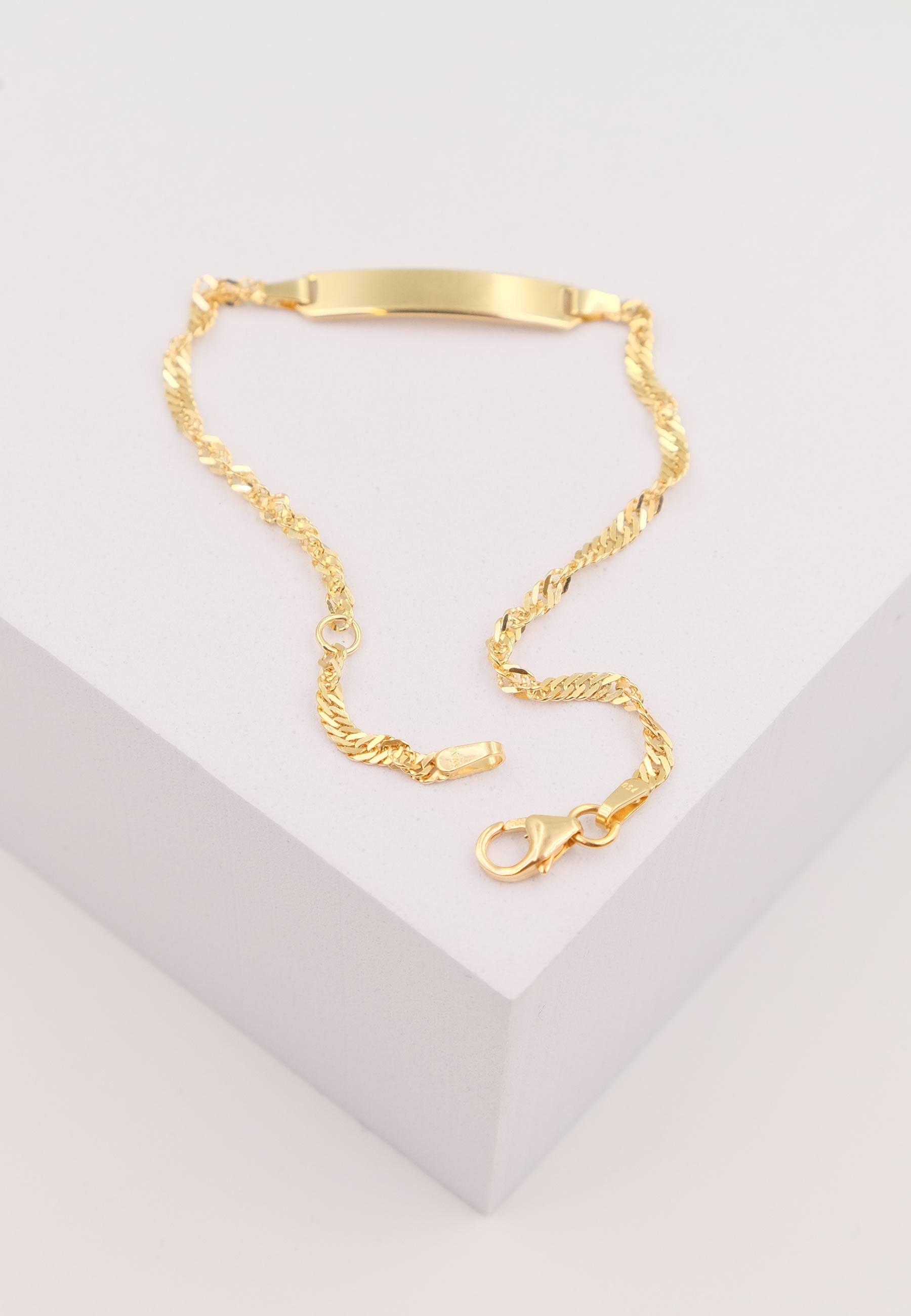 MUAU Schmuck Bébé Bracelet Singapur Gelbgold 750, 14cm Gravurplatte 2.4cm