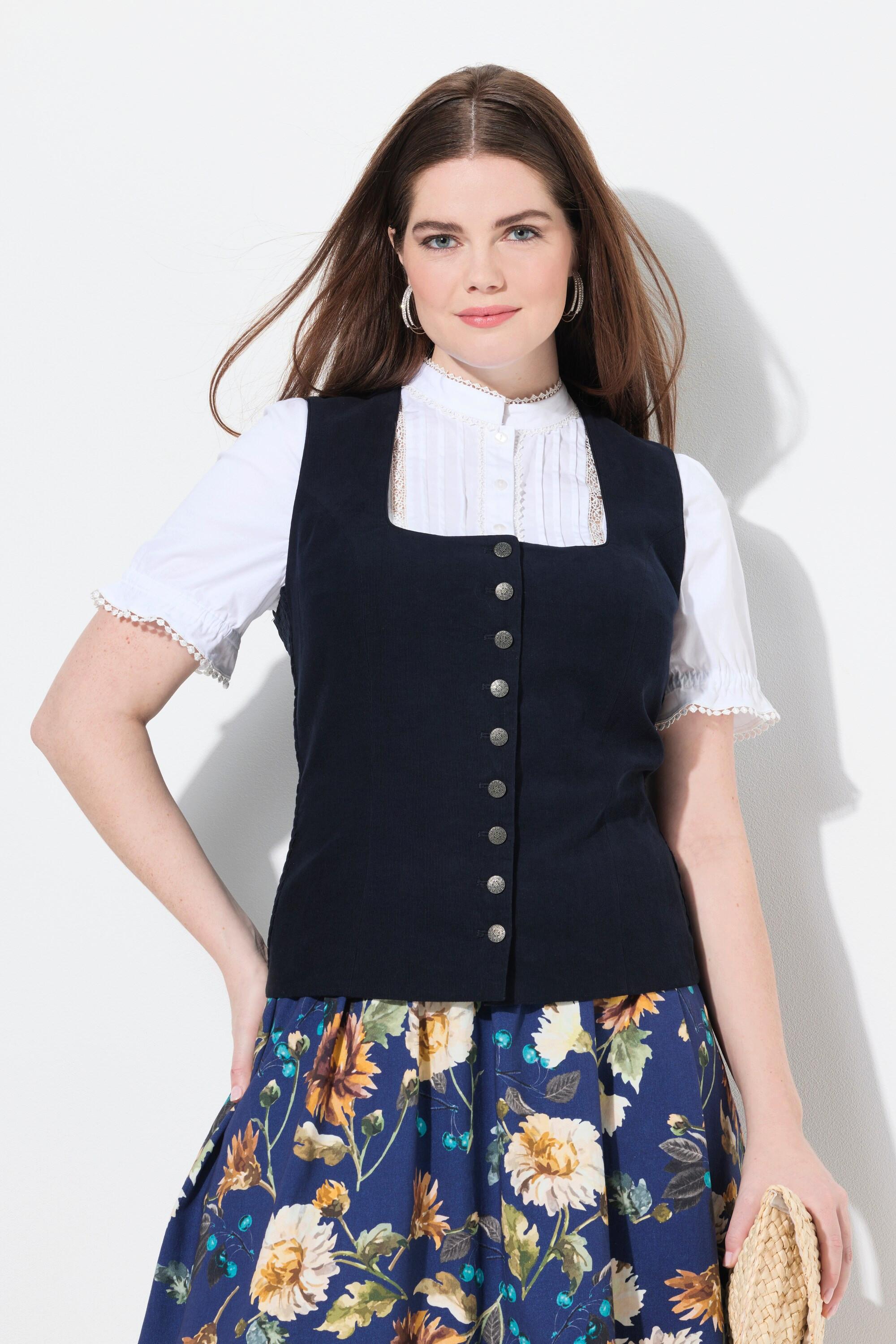 Ulla Popken Trachten Mieder Cord Smok Slim ärmellos