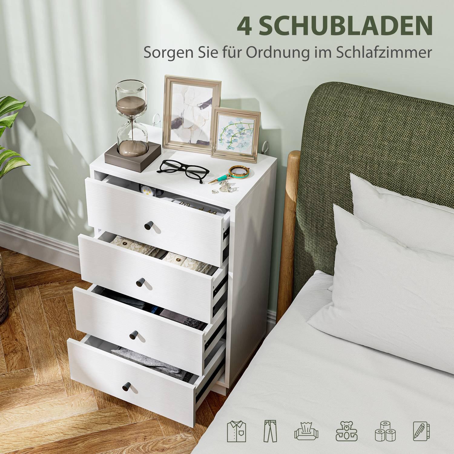 Northio Kommode Sideboard mit 4 Schubladen Schrank aus Holzwerkstoff Aufbewahrungsschrank im Modern Stil Schubladenschrank Kommodenschrank für Wohnzimmer Schlafzimmer Flur 47 x 29 x 75 cm Weiß |