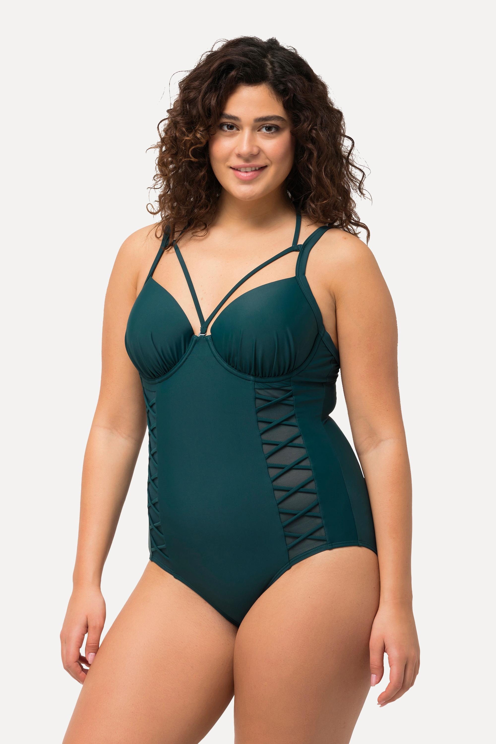 Ulla Popken Badeanzug, Neckholder, Softcups, Bügel, recycelt