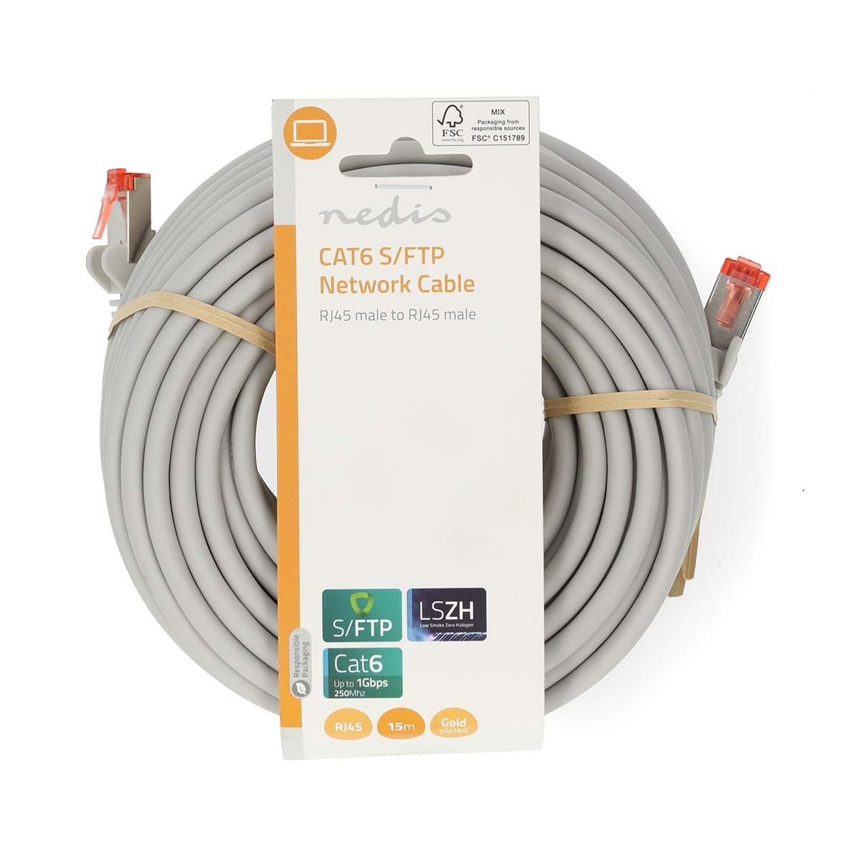 Nedis CAT6 Netzwerkkabel | RJ45 Stecker | RJ45 Stecker | S/FTP | 15,0 m | Rund | LSZH | Grau | Etikett