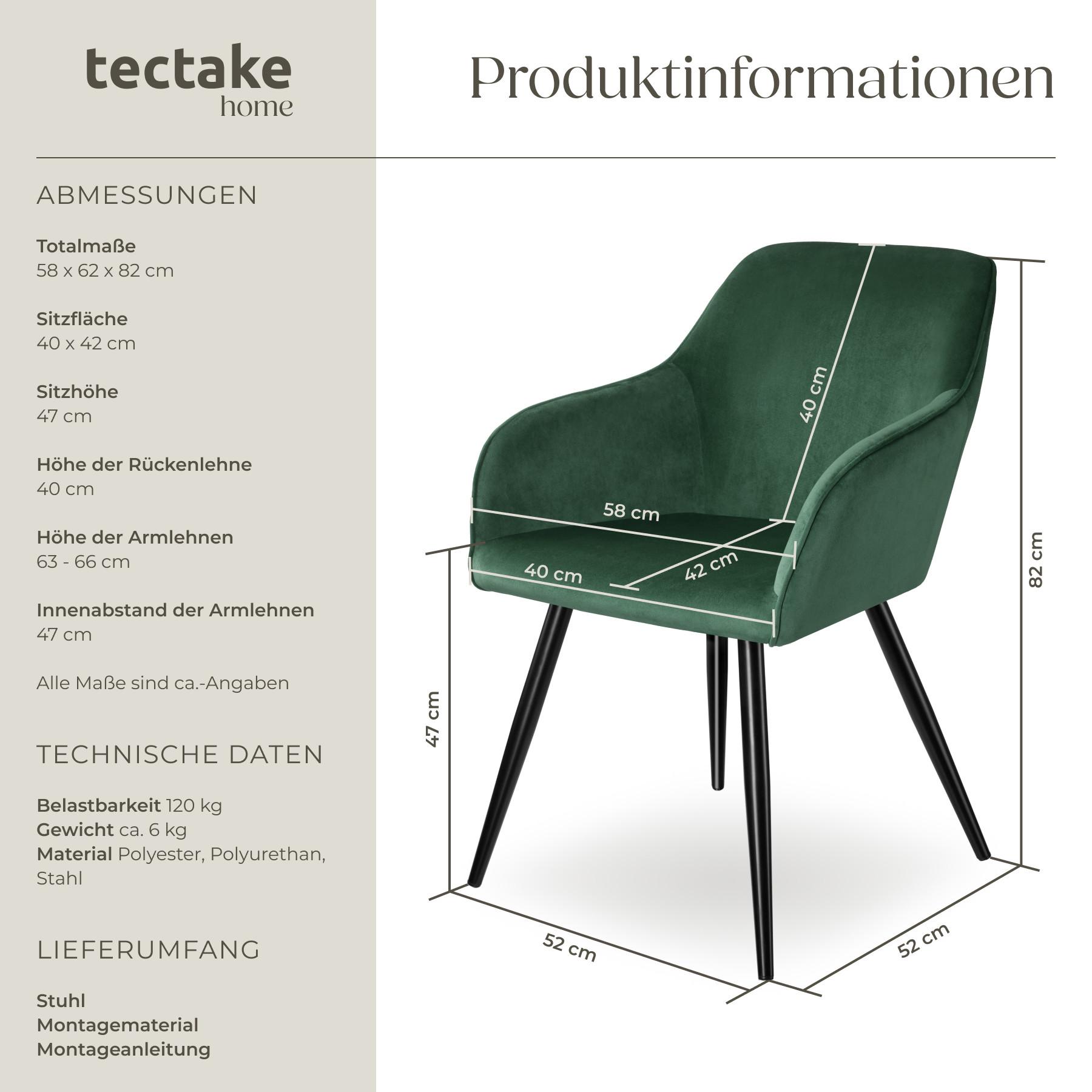 Tectake Stuhl Marilyn Samtoptik-schwarze Stuhlbeine