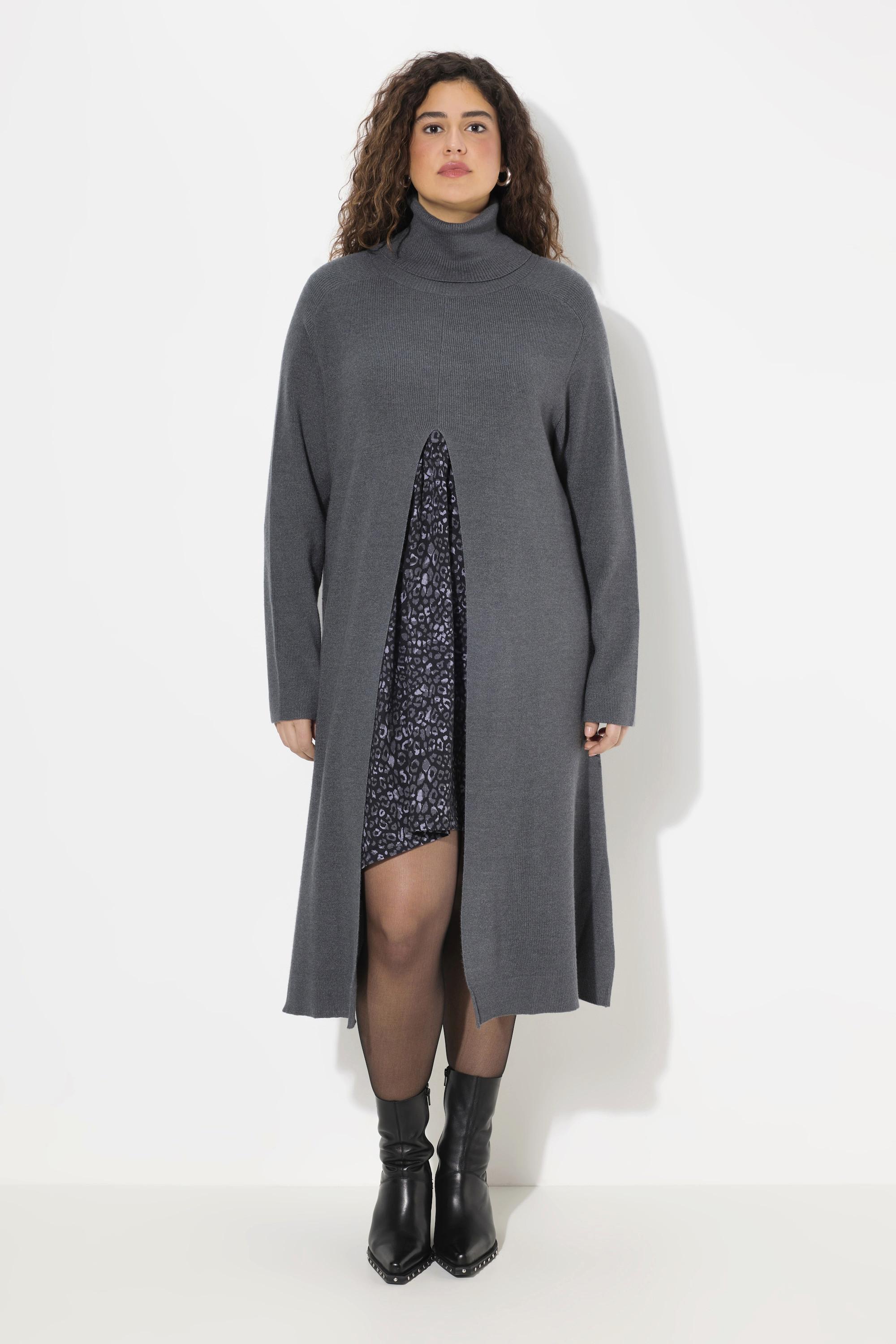 Ulla Popken Long-Pullover, A-Linie, Stehkragen, Langarm