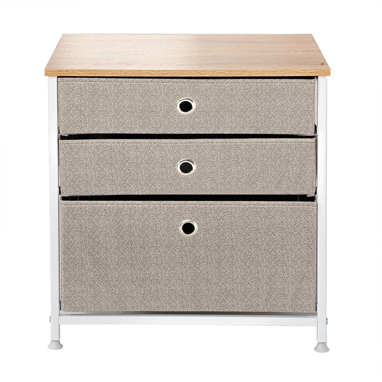Calicosy Kommode mit 3 Schubladen aus hellem Vliesstoff - L48 cm