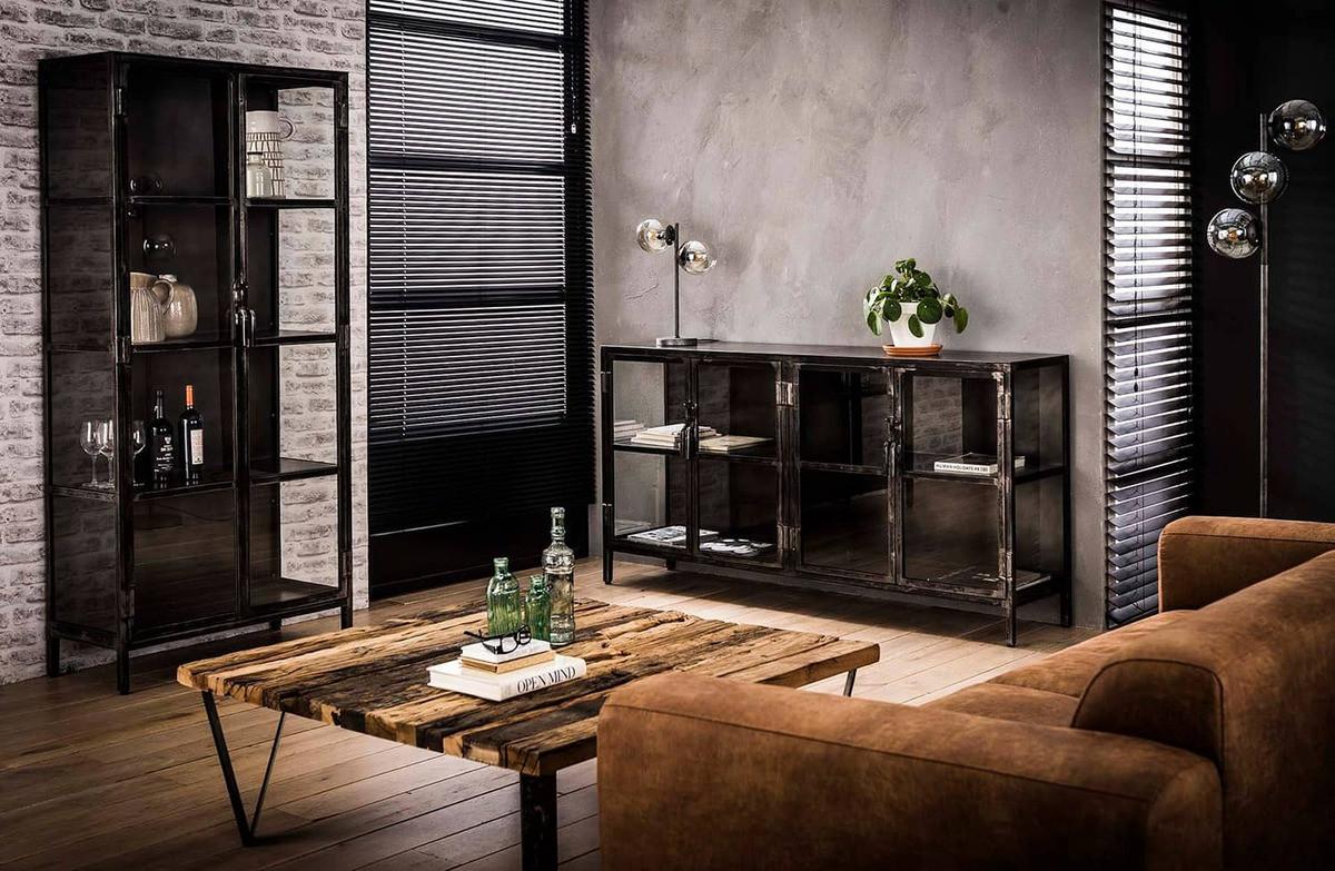 mutoni Sideboard Rift Metall 4 Türen Gun metal