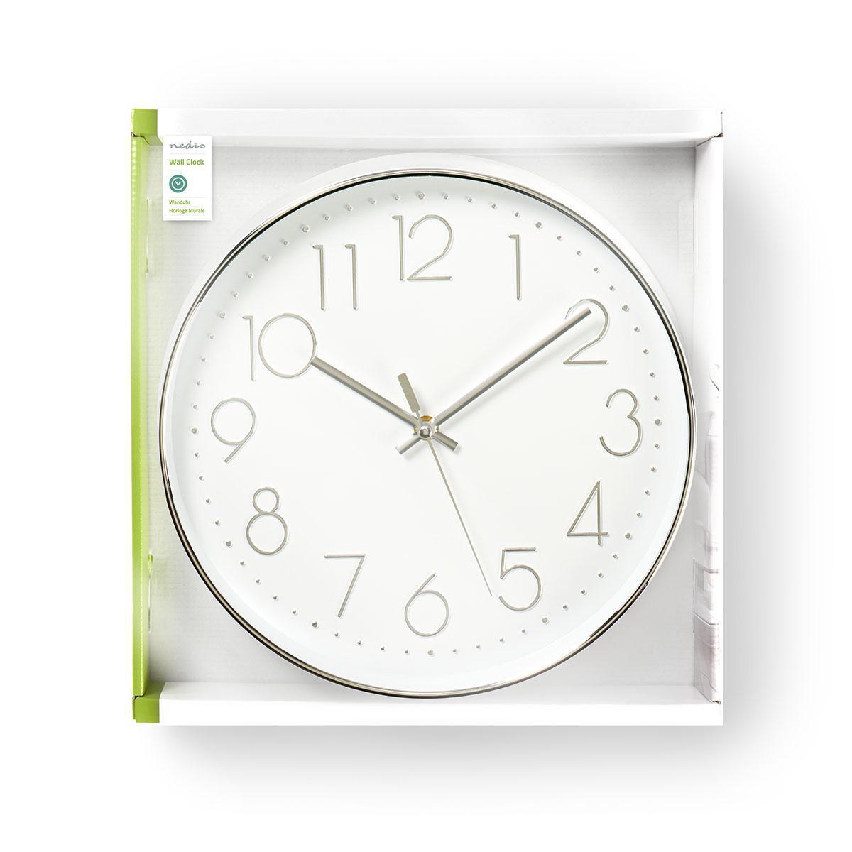 Nedis Wanduhr | Durchmesser: 300 mm | Kunststoff | Silber / Weiß