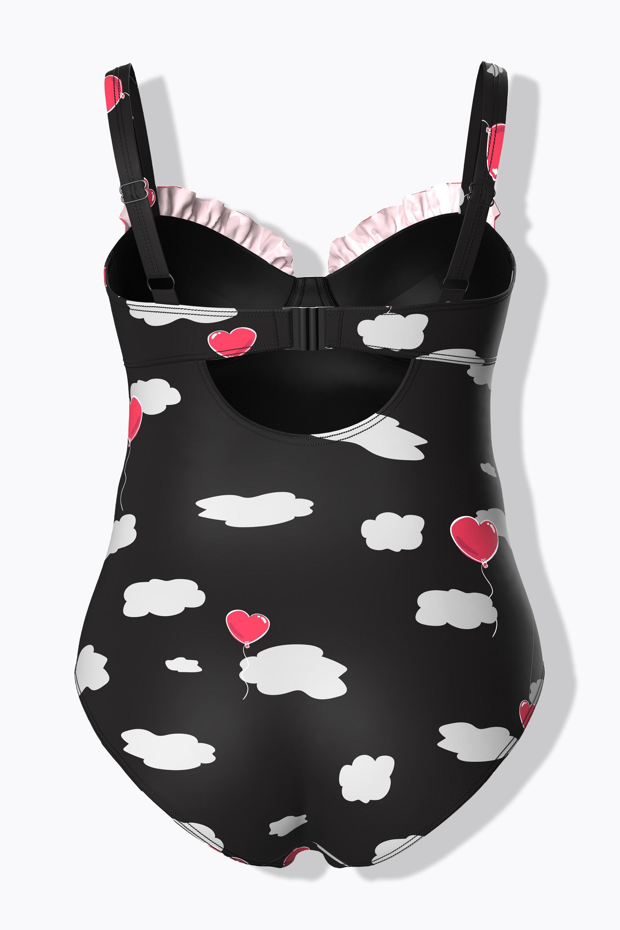 Ulla Popken Badeanzug, Herzen, Rüschen, Bügel-Softcups