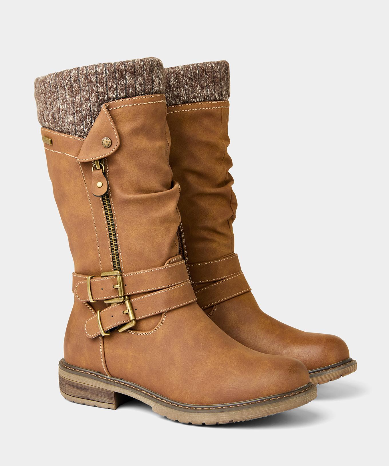 Joe Browns Lange hellbraune Stiefel mit Riemen und Reißverschluss