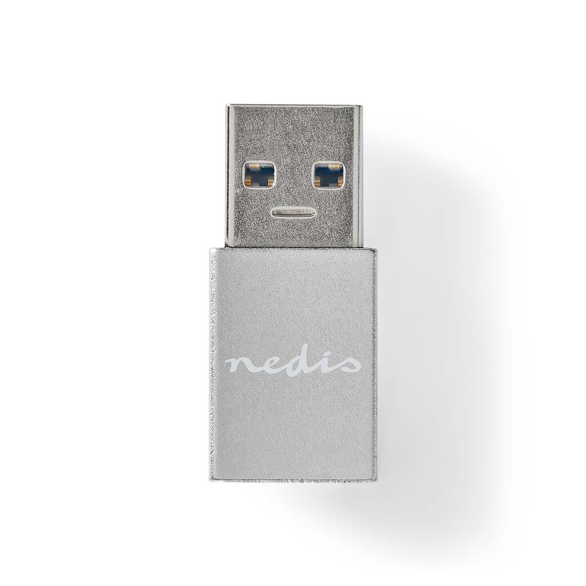 Nedis USB-A Adapter | USB 3.2 Gen 1 | USB-A Stecker | USB-C™ Buchse | 5 Gbps | Rund | Vernickelt | Silber | Schloss