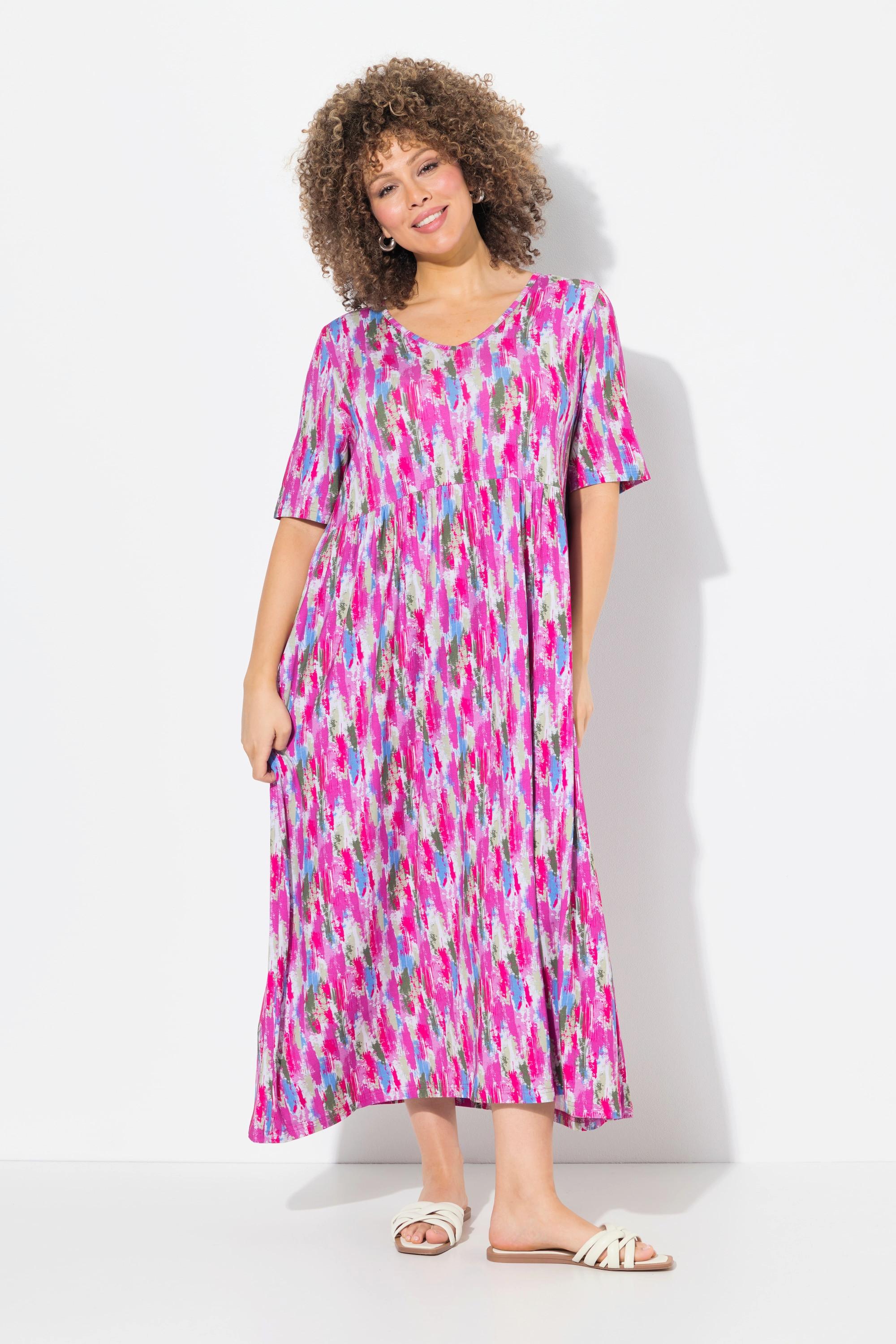 Ulla Popken Jersey Midikleid A-Linie V-Ausschnitt Halbarm