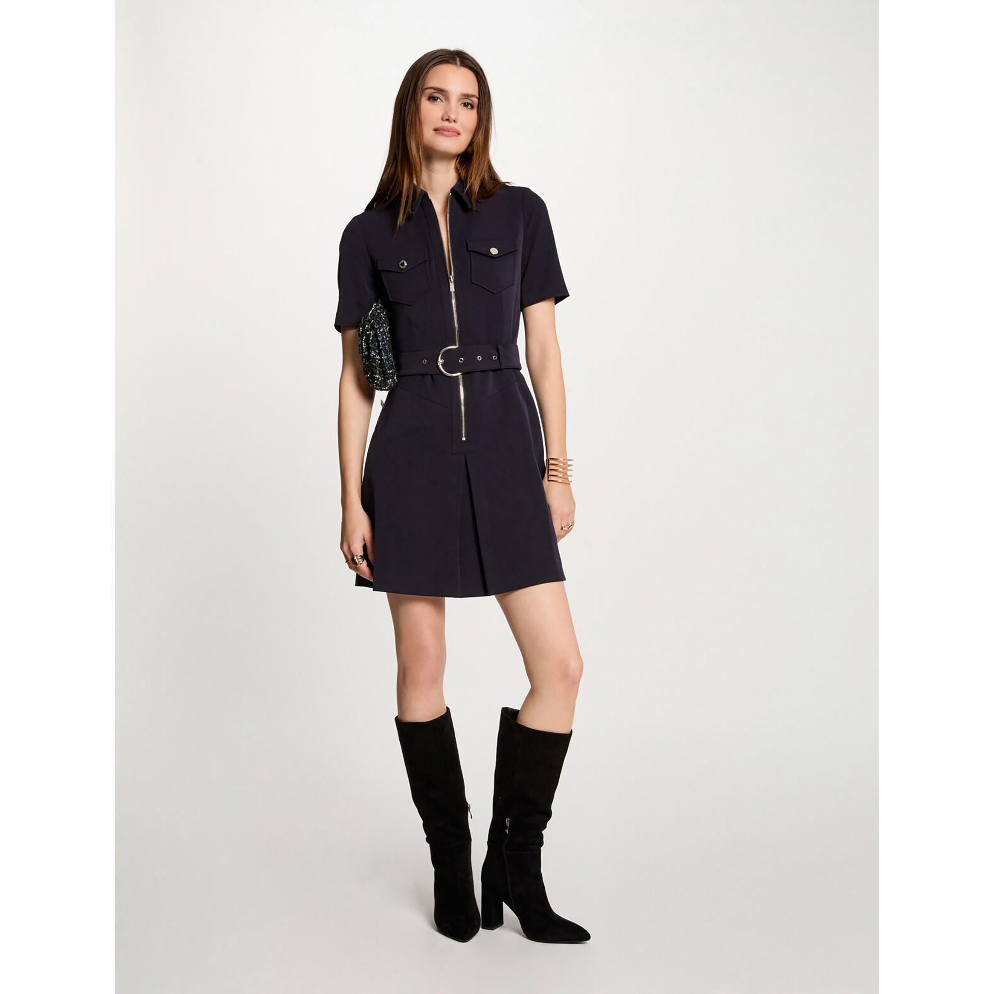 MORGAN Kurzarm Reverskragen Figurbetontes Mini Kleid mit Gürtel