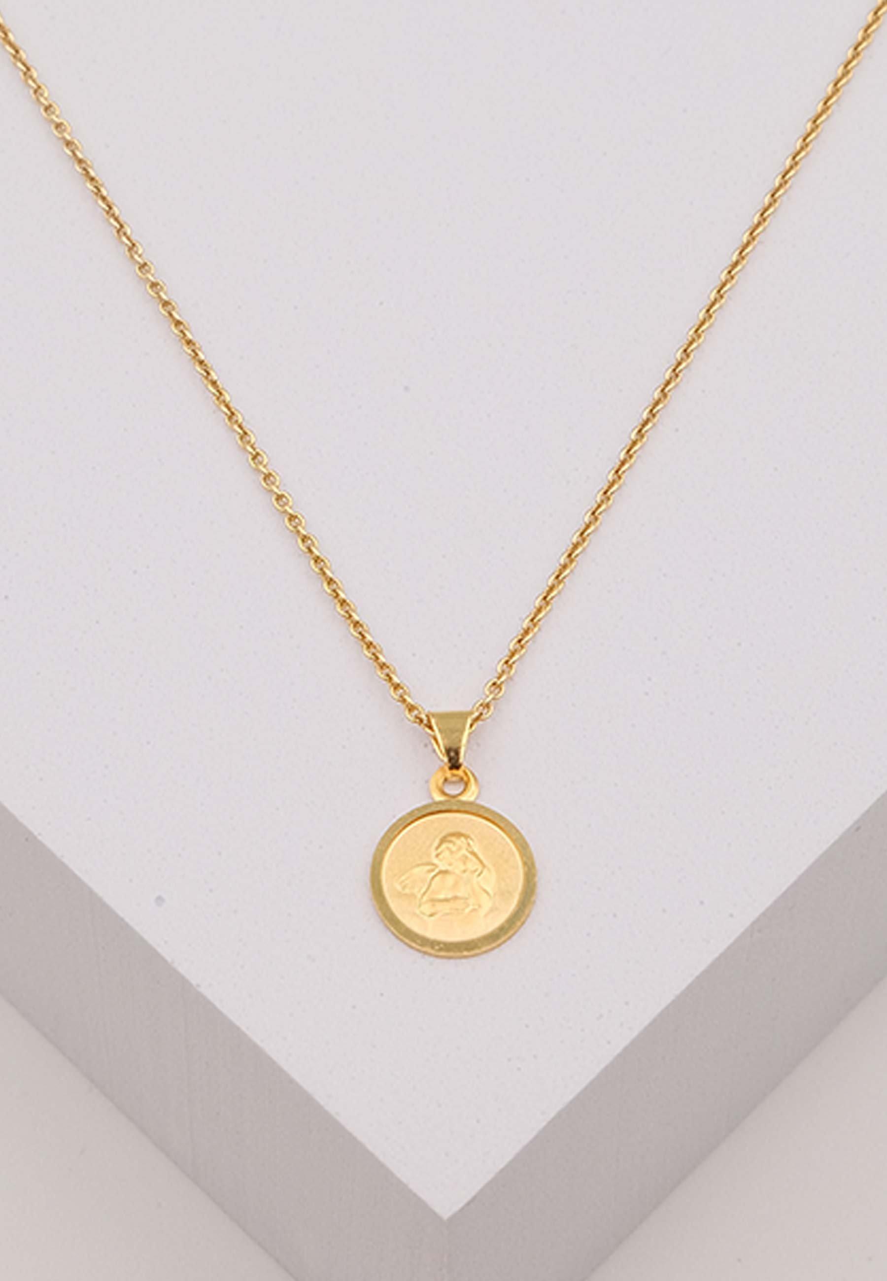 MUAU Schmuck Anhänger Medaille Engel Gelbgold 750, 10mm
