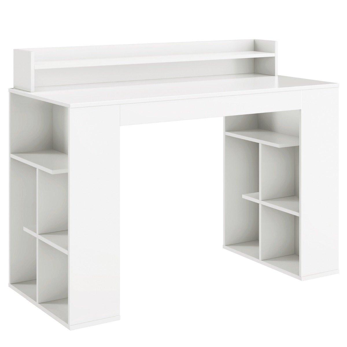 Northix Schreibtisch mit Monitorablage & 2 Bücherregalen Computertisch 120 x 54 x 90 cm Weiß