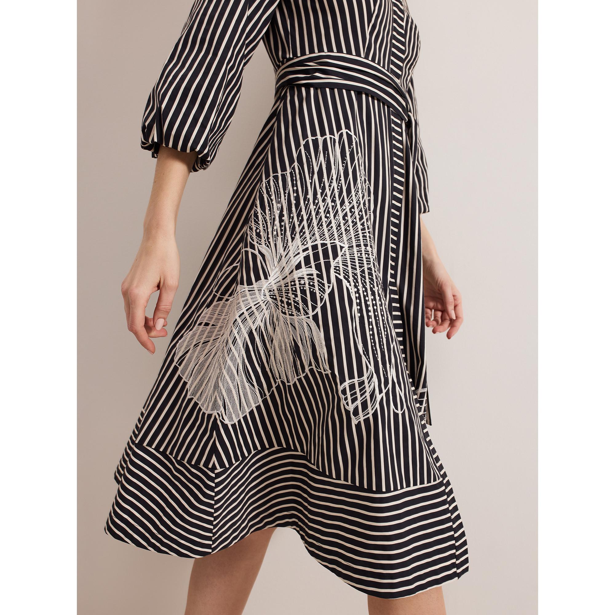 Phase Eight Corina Gestreiftes Midi Hemdblusenkleid mit Puffärmeln