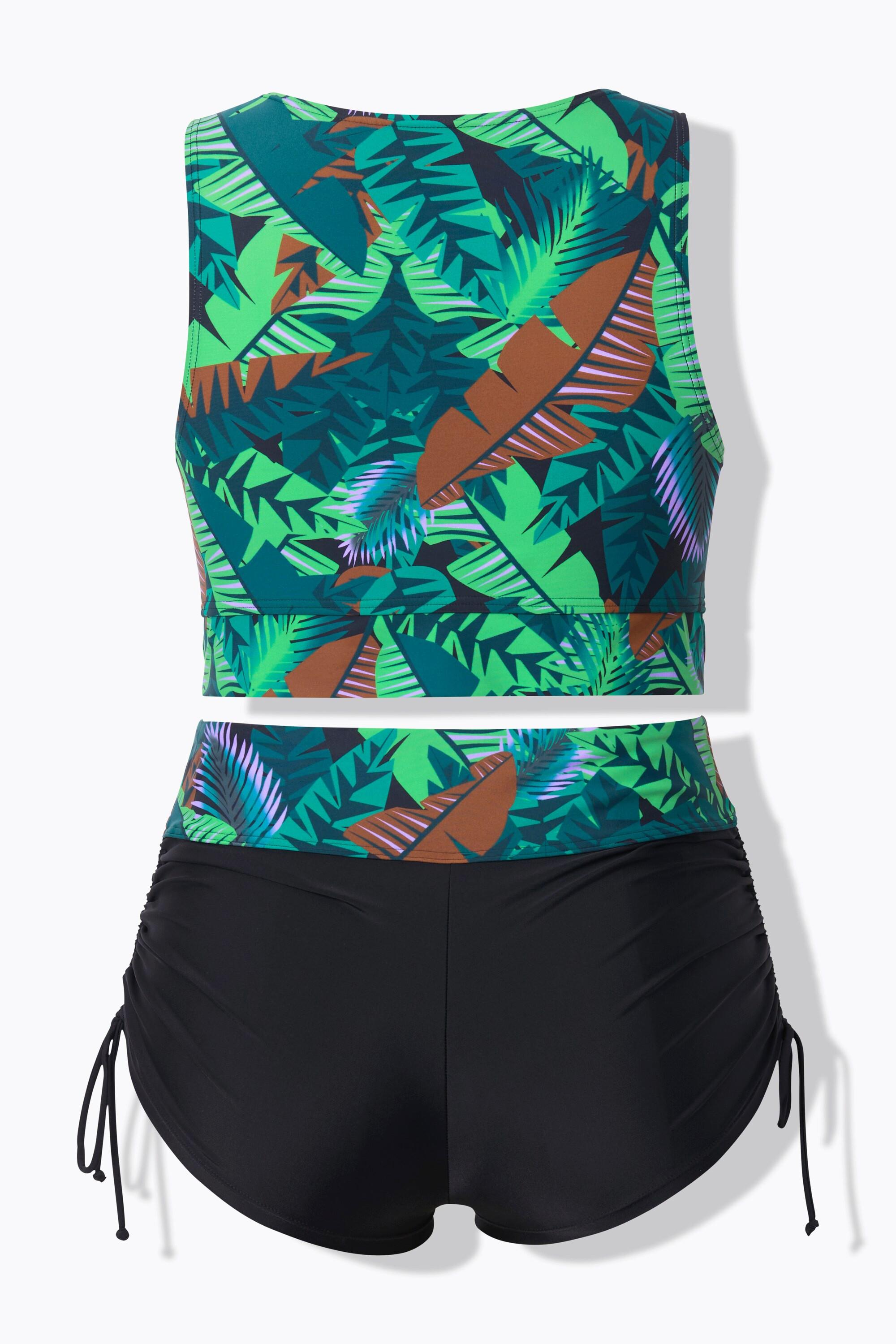 Ulla Popken Bikini, Palmen, Softcups, Drapierung, recycelt